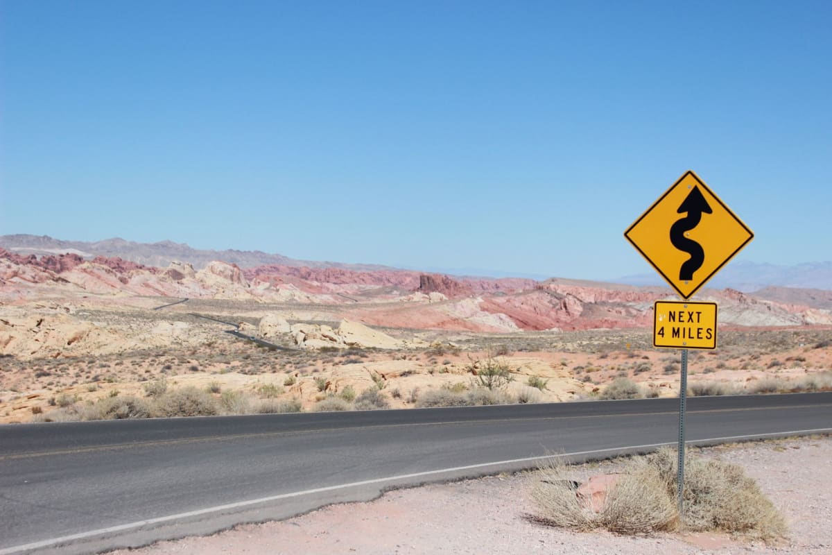 The Fire Wave formation, a swirling striped section of Valley of Fire's sandstone in red, white and pink layers