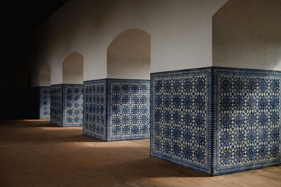 Gilded baroque interior of the Convento da Conceição in Beja with blue and white azulejo tiles