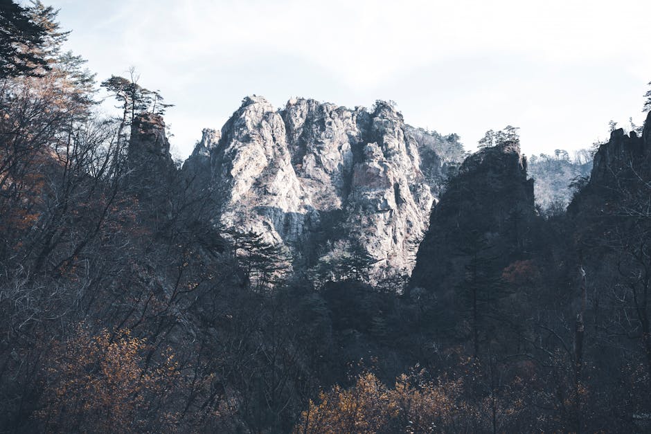 Seoraksan's dramatic granite peaks rising above autumn forest
