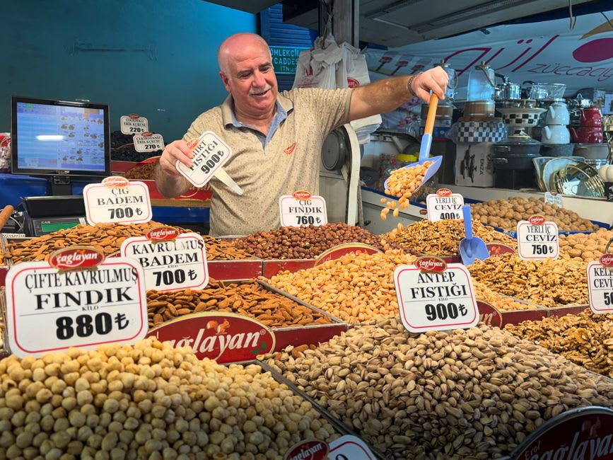 A roadside stand selling almonds and local produce on the Datça peninsula