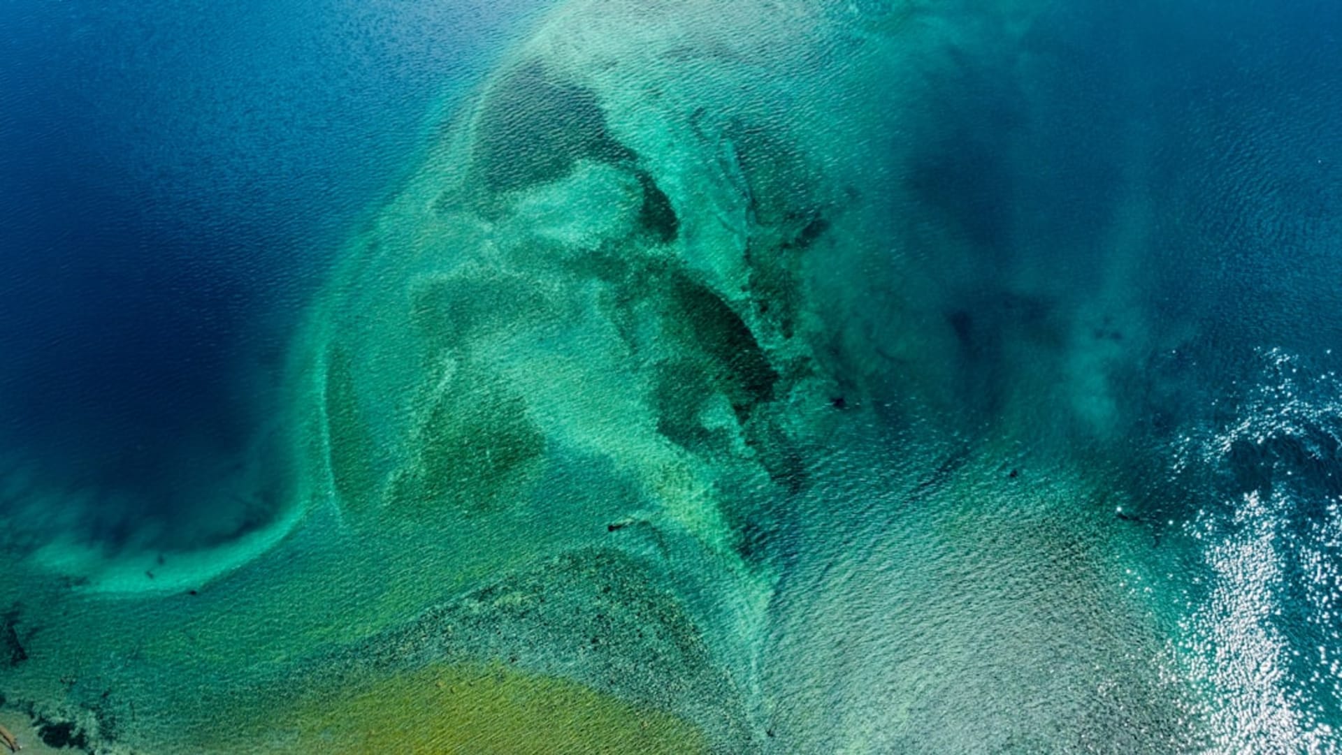 Nahuel Huapi lake shoreline with forested peninsula near Villa La Angostura