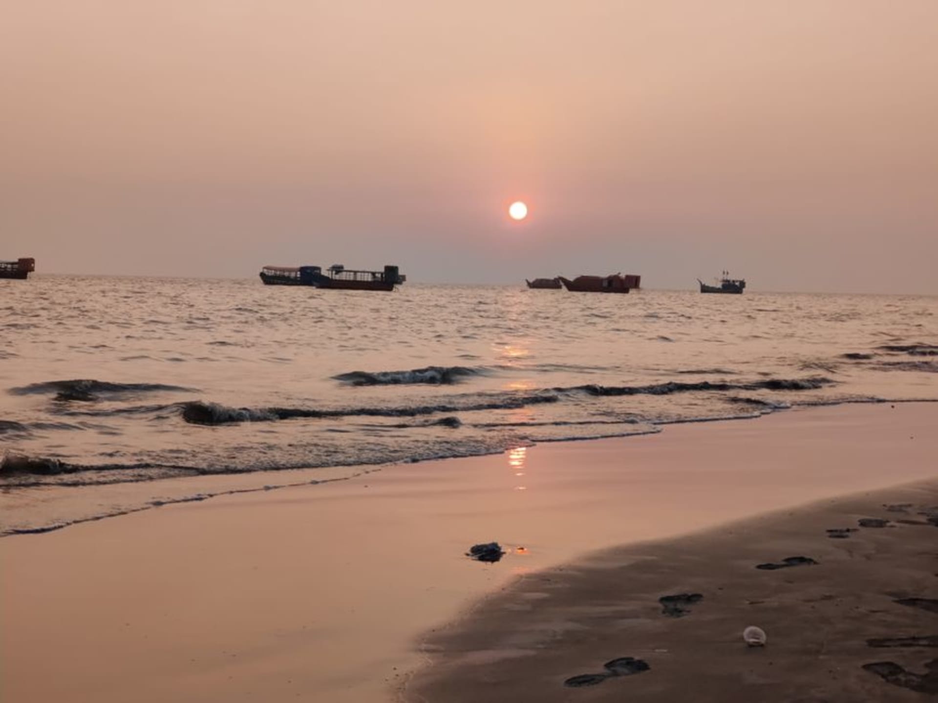 Golden sunset light over the wide open beach at Kuakata, Bay of Bengal