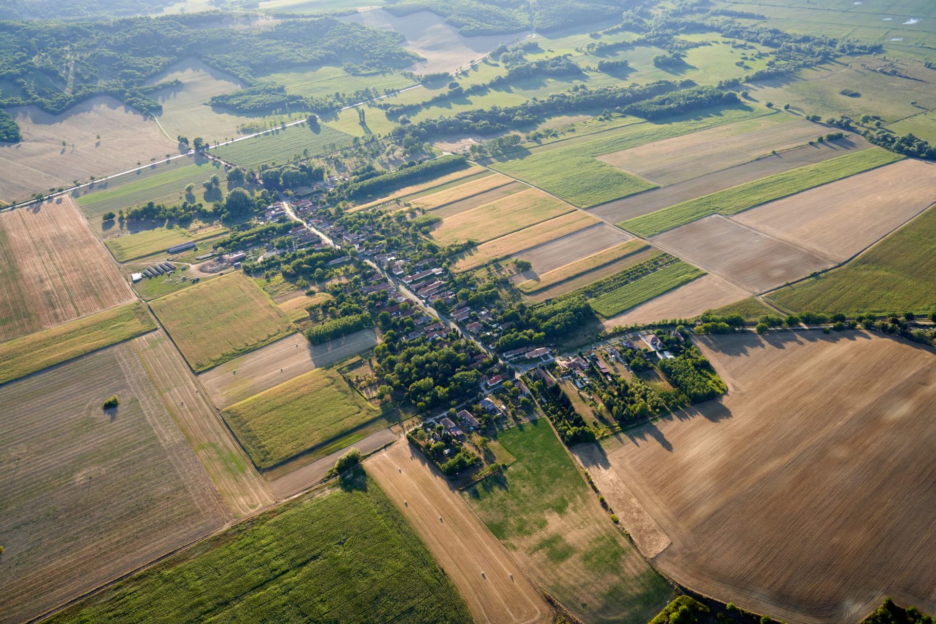 The village of Hautvillers perched above Champagne vineyards on a misty autumn morning, the abbey tower visible above the vine-covered hillside