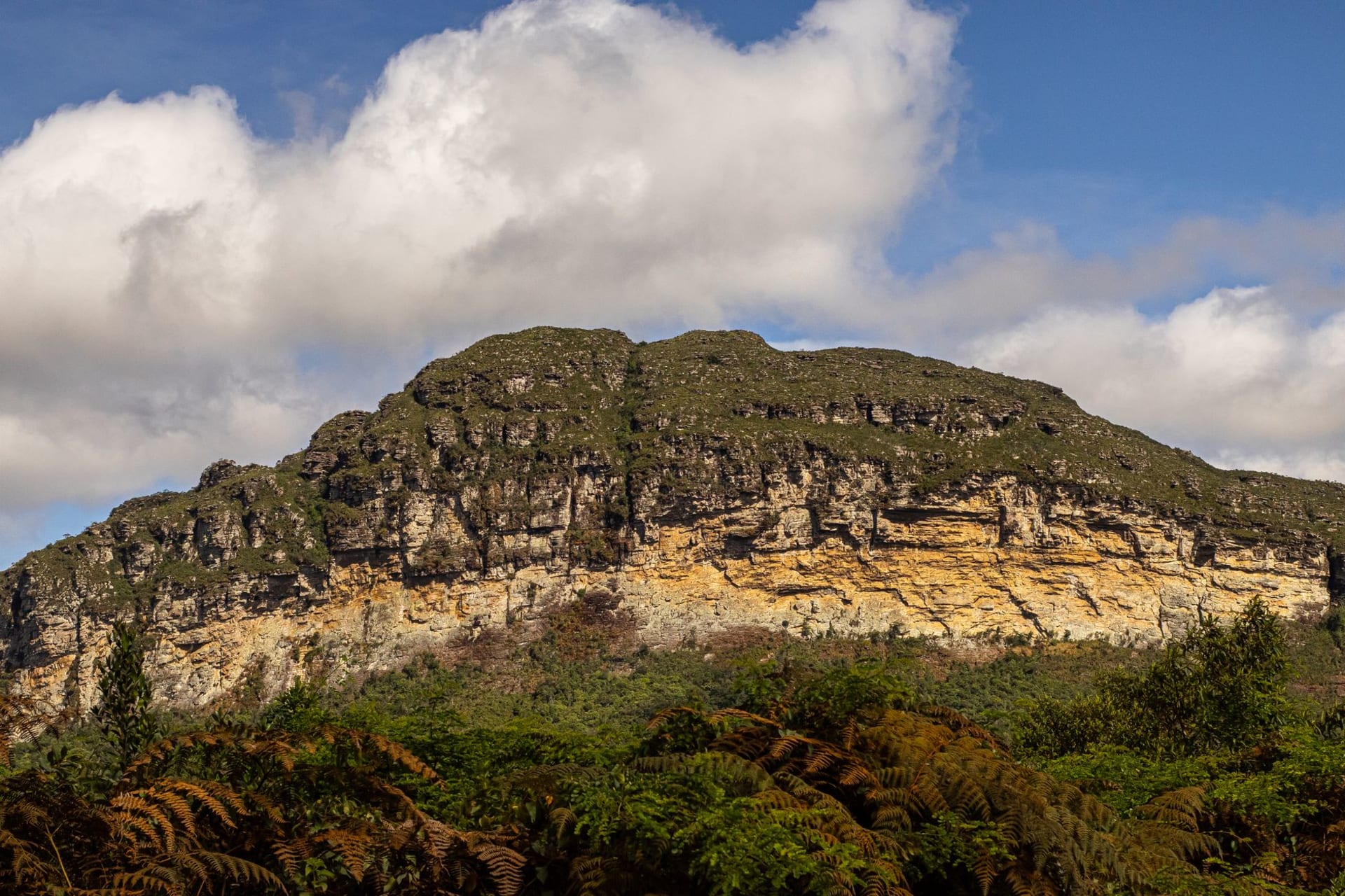 El Río Paraguaçu fluyendo claro sobre rocas suaves cerca de Andaraí, rodeado de exuberante vegetación ribereña y lejanas colinas de arenisca