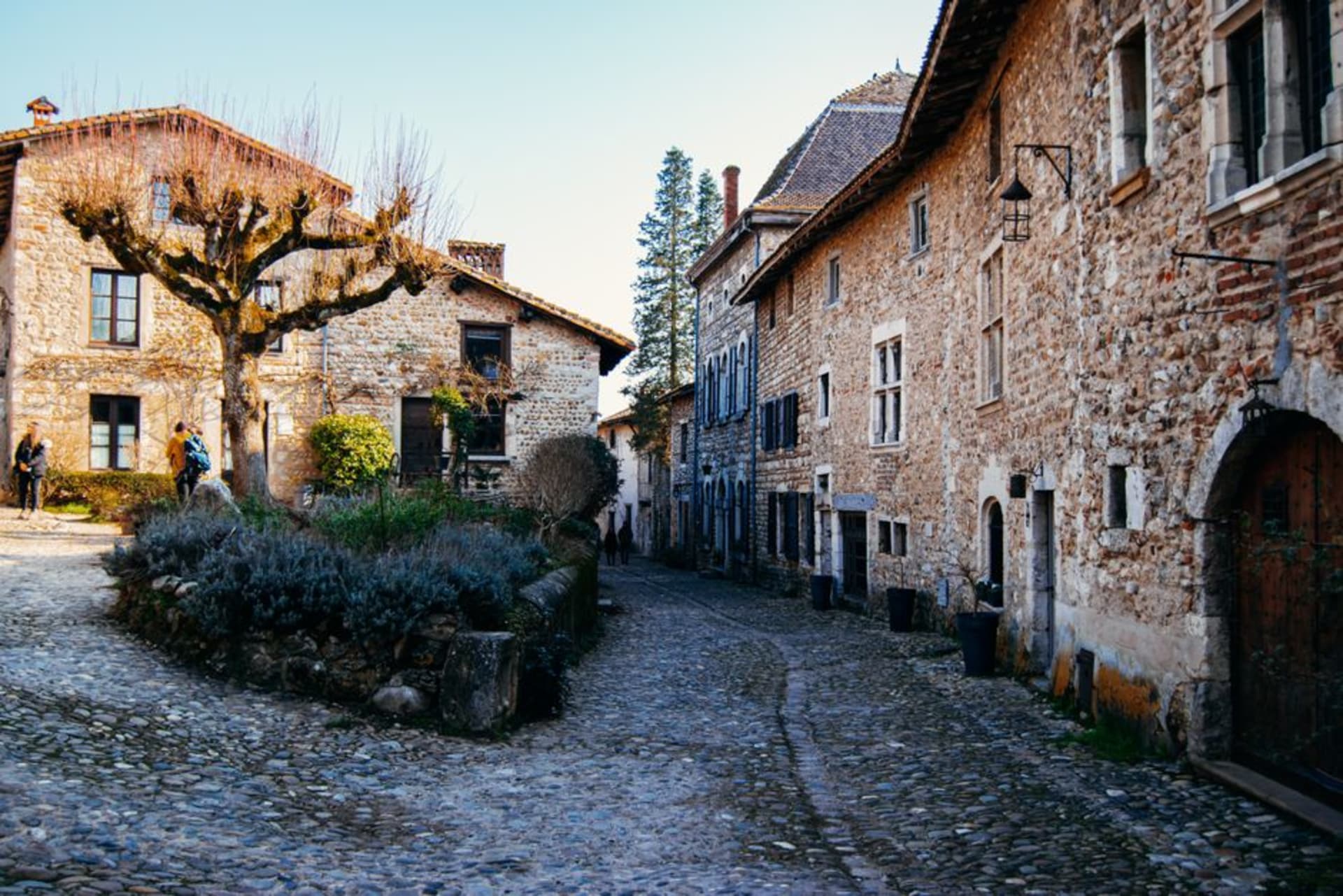 The narrow dark volcanic-stone streets of the medieval village of Besse-et-Saint-Anastaise in the Auvergne