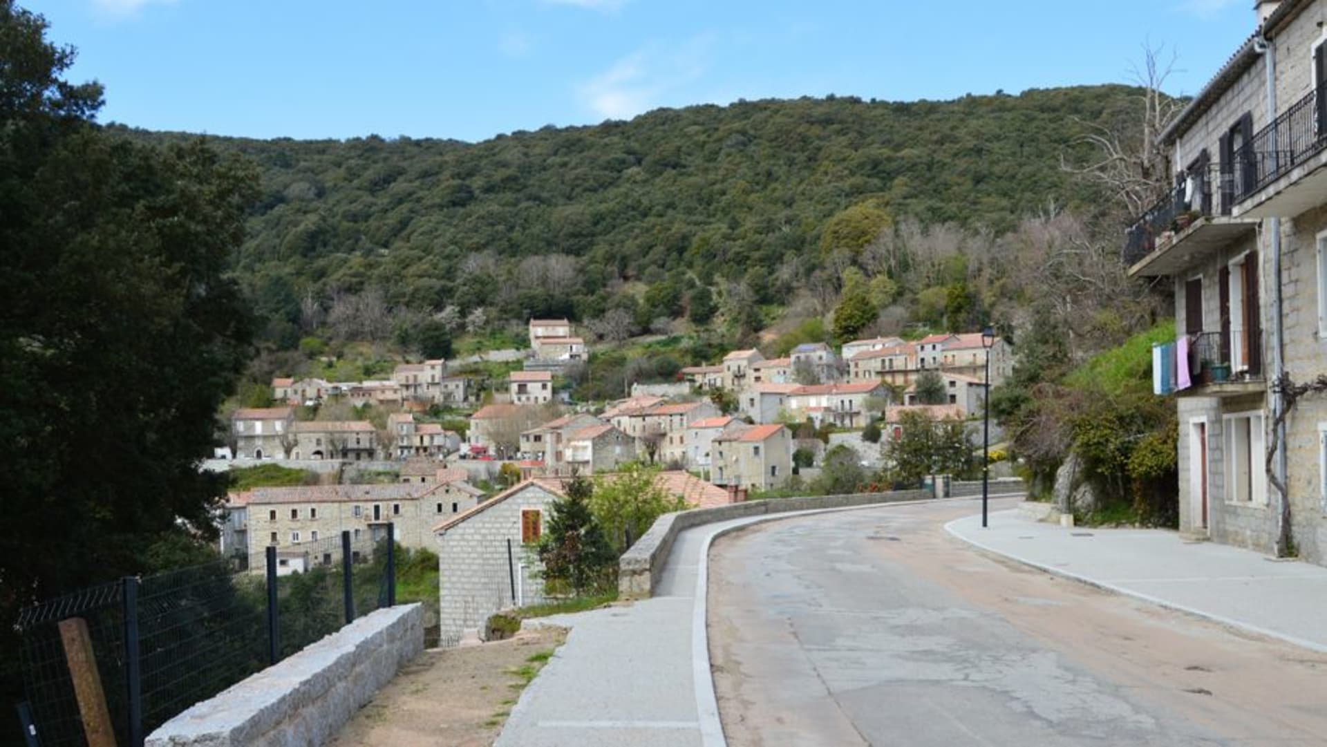 The stone houses of Levie set among chestnut forest in the Alta Rocca hills of southern Corsica