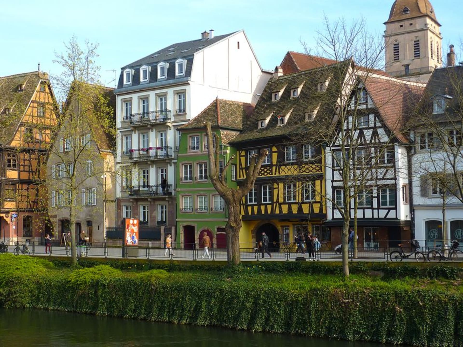 The colourful painted facades of the Place de la Réunion in Mulhouse's old town centre