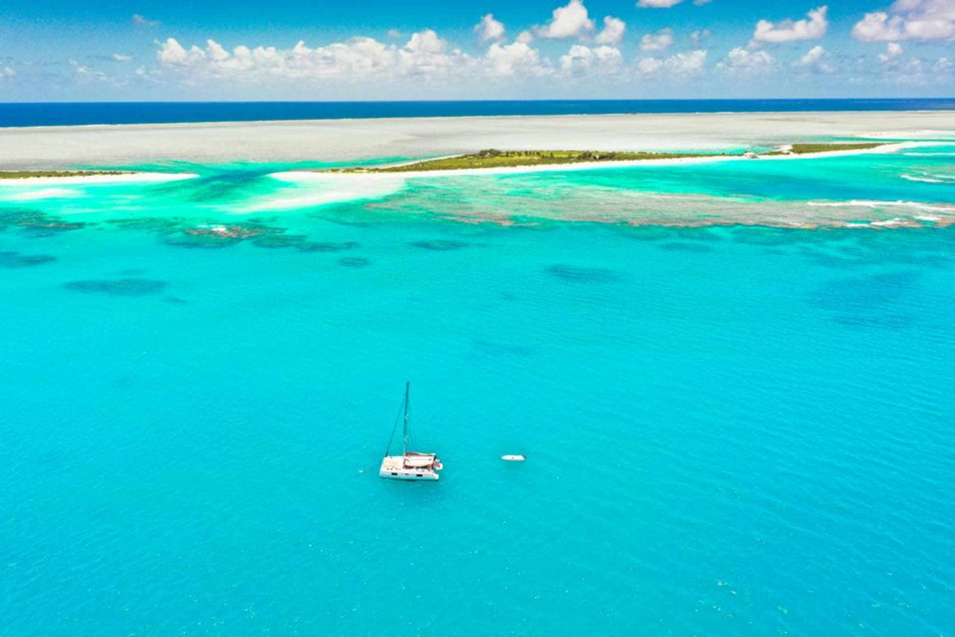 Aerial view of the Grand Cul-de-Sac Marin lagoon with its barrier reef and mangrove channels