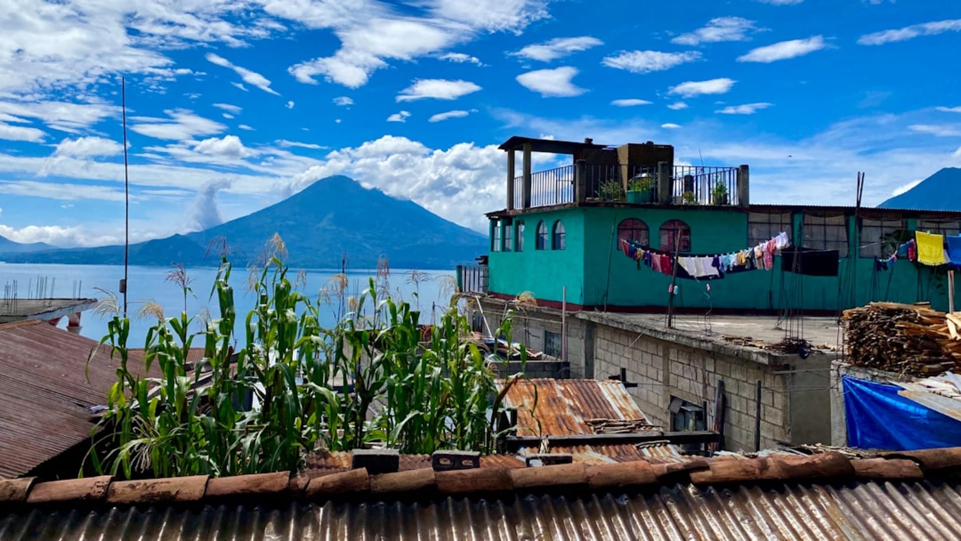 Cliff-jumping platform above the clear waters of Lake Atitlán at San Marcos La Laguna