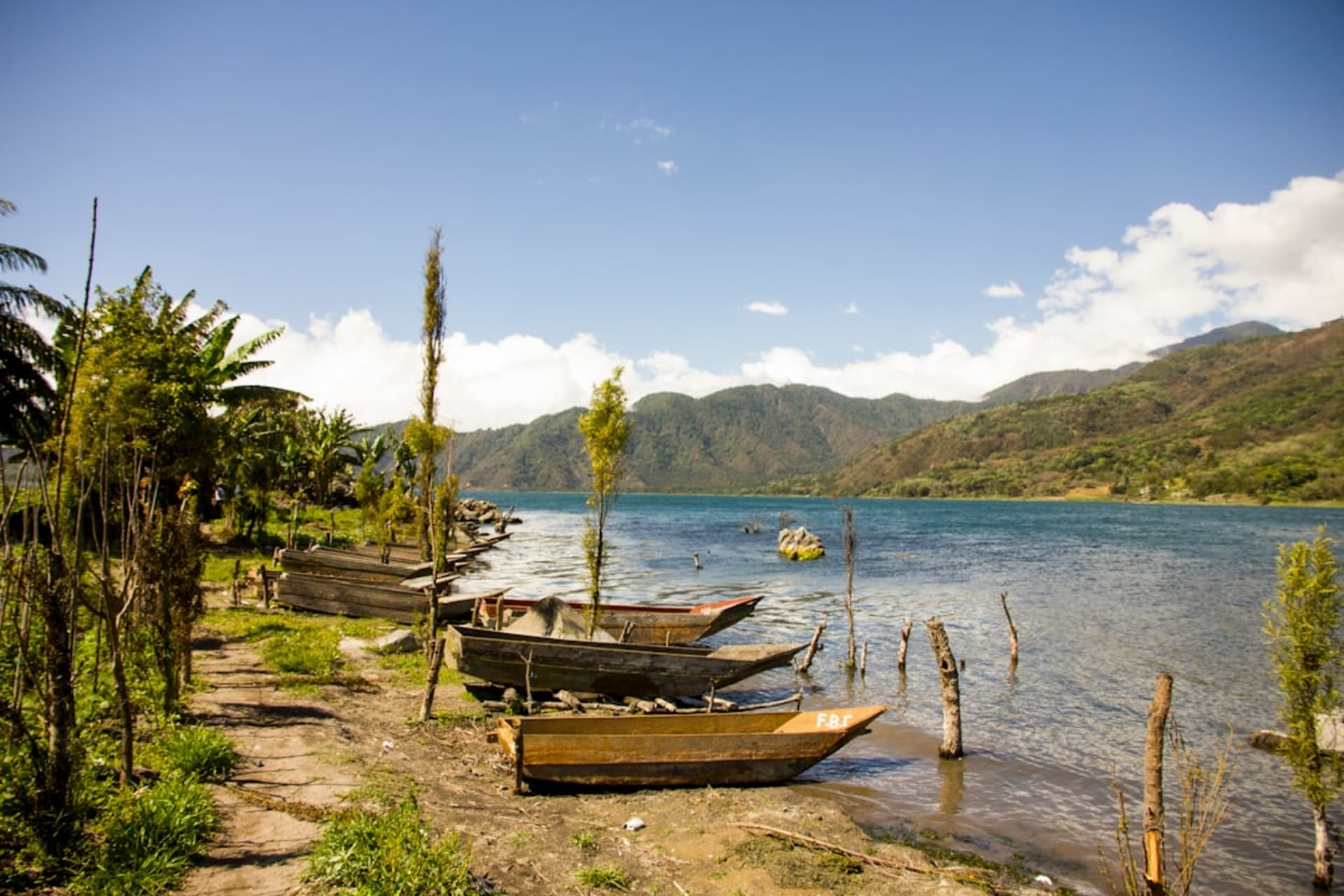 San Pedro La Laguna rising up the volcano slope above Lake Atitlán