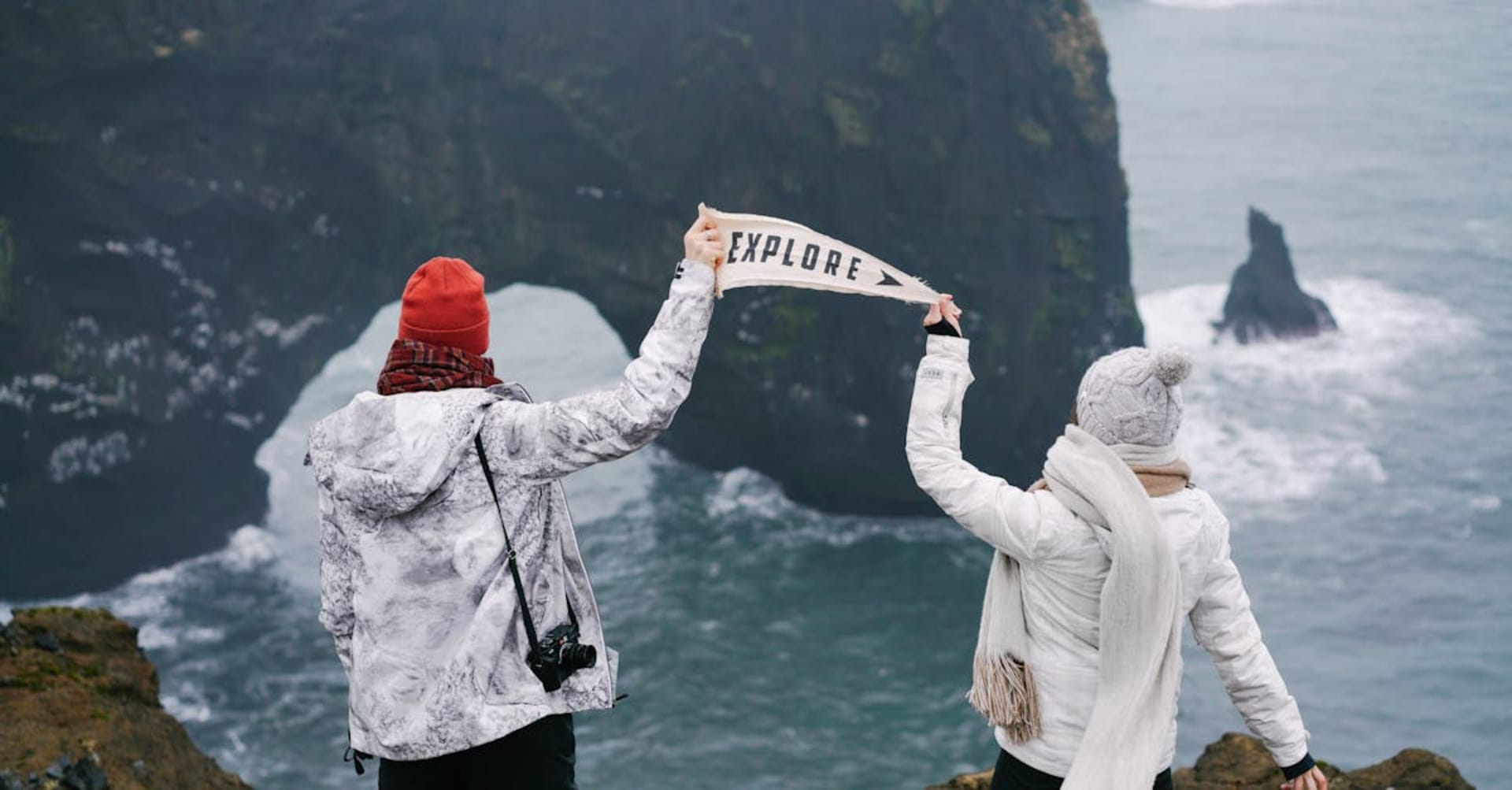 Gullfoss waterfall cascading in two tiers into a deep canyon with mist rising