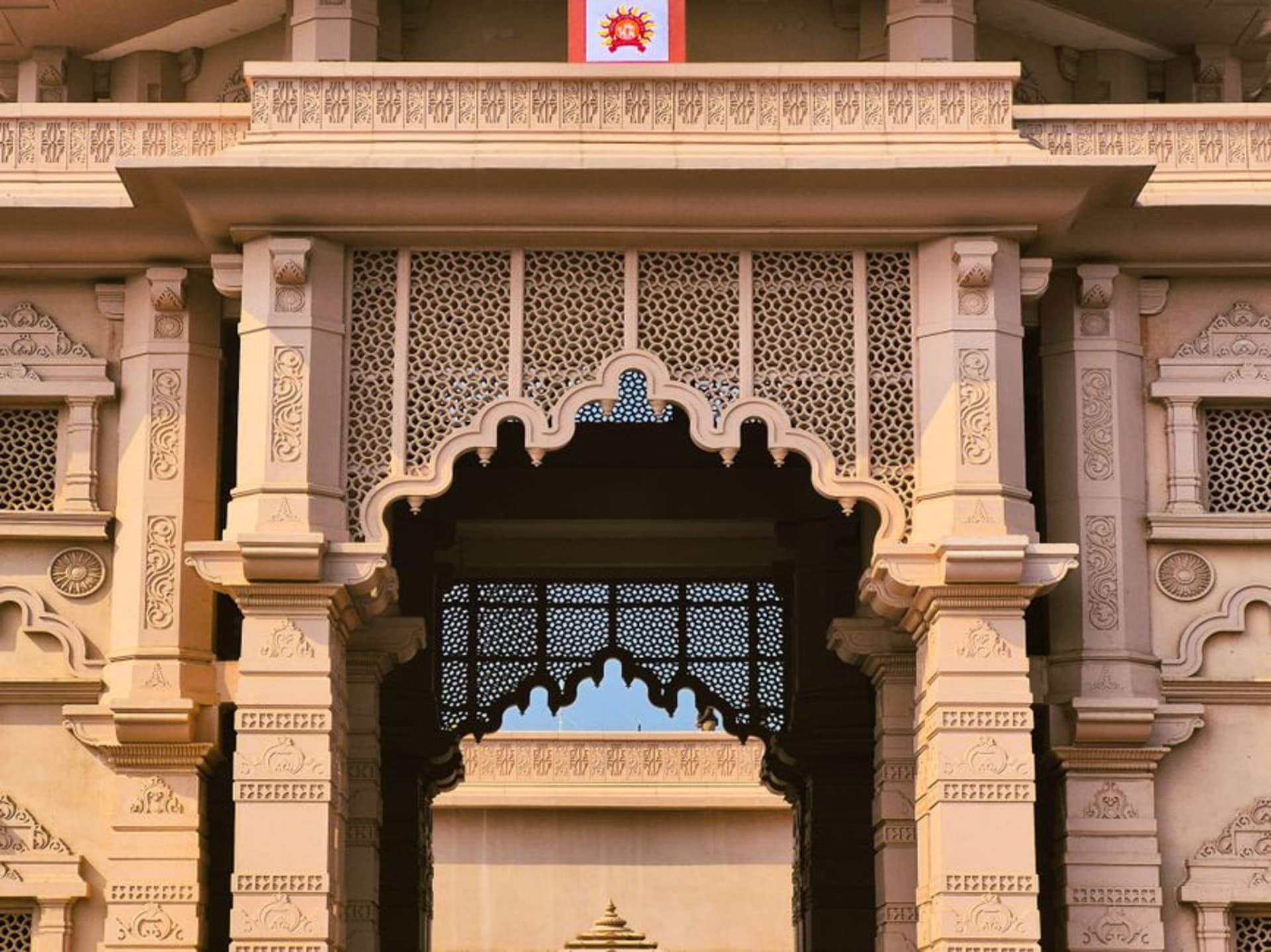 The newly built Ram Mandir temple rising above Ayodhya at golden hour