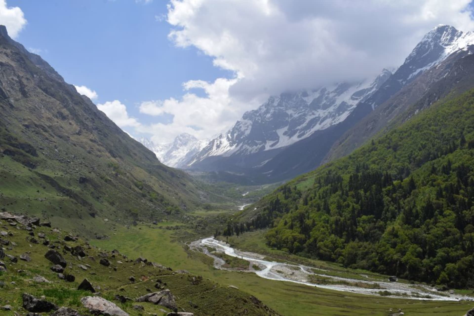 Har Ki Dun valley with terraced meadows and snow-capped peaks in the Garhwal Himalaya