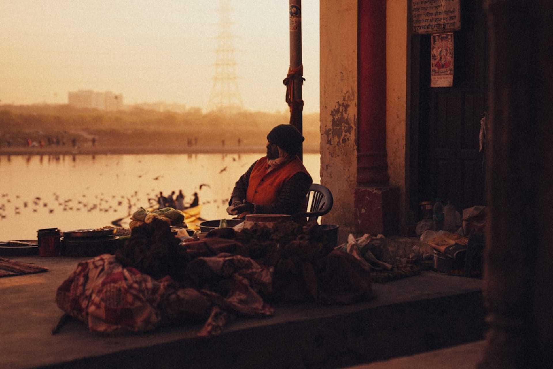 Pushkar Lake ringed by ghats and whitewashed temples at dawn