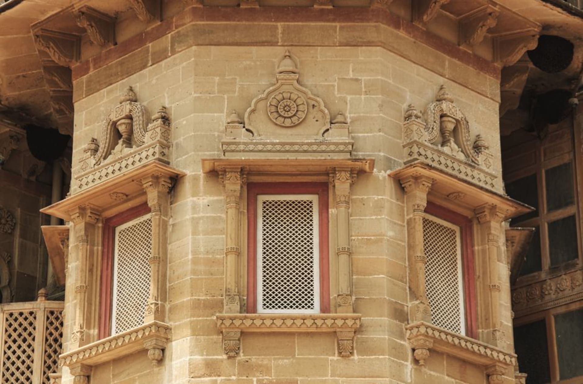 The ornate Indo-Saracenic facade of Laxmi Vilas Palace in Vadodara