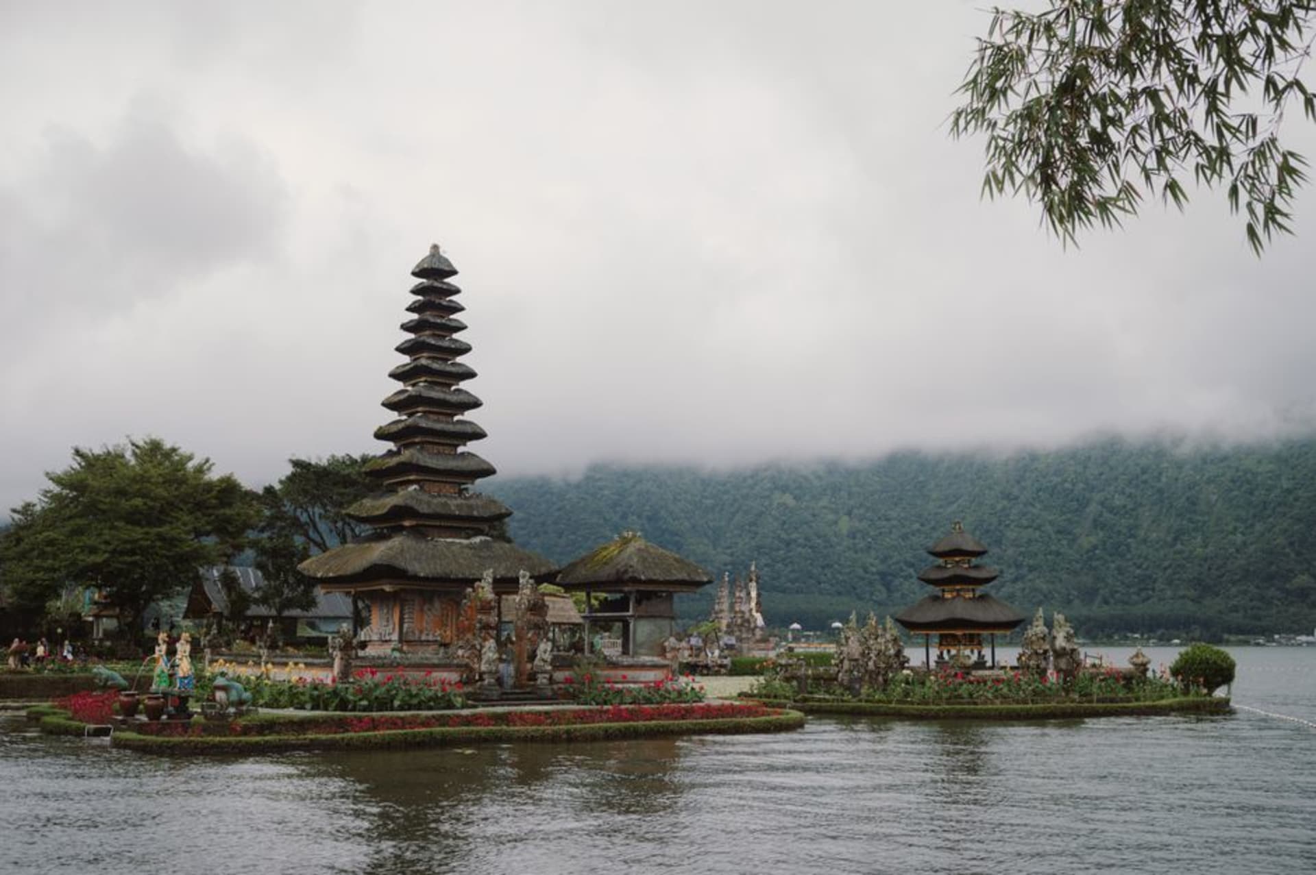 Pura Ulun Danu Bratan temple appearing to float on Lake Bratan, Bedugul, Bali
