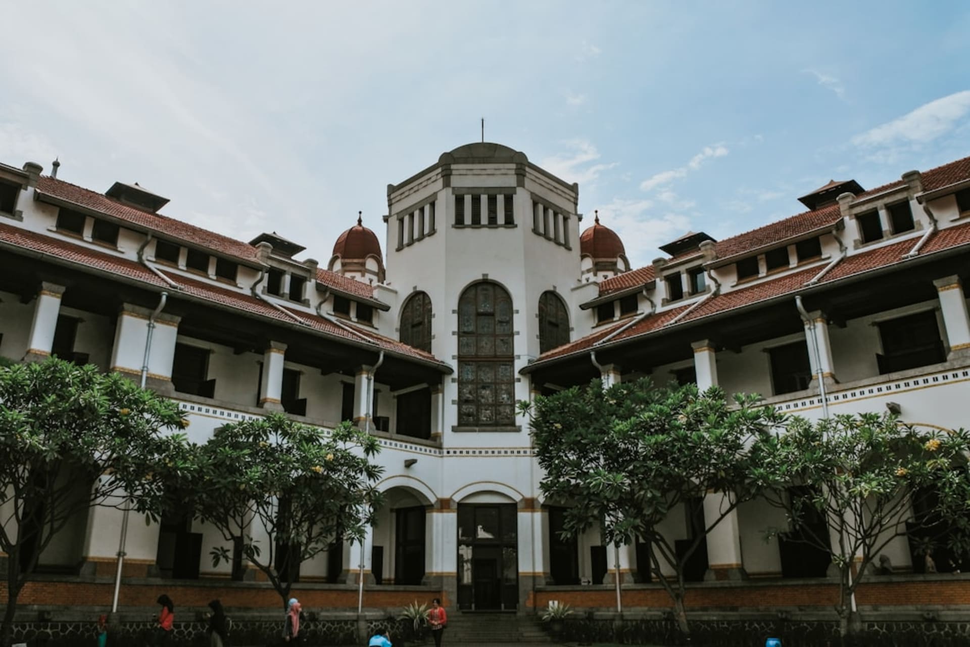 Colonial-era Lawang Sewu building with hundreds of tall doors and windows in Semarang