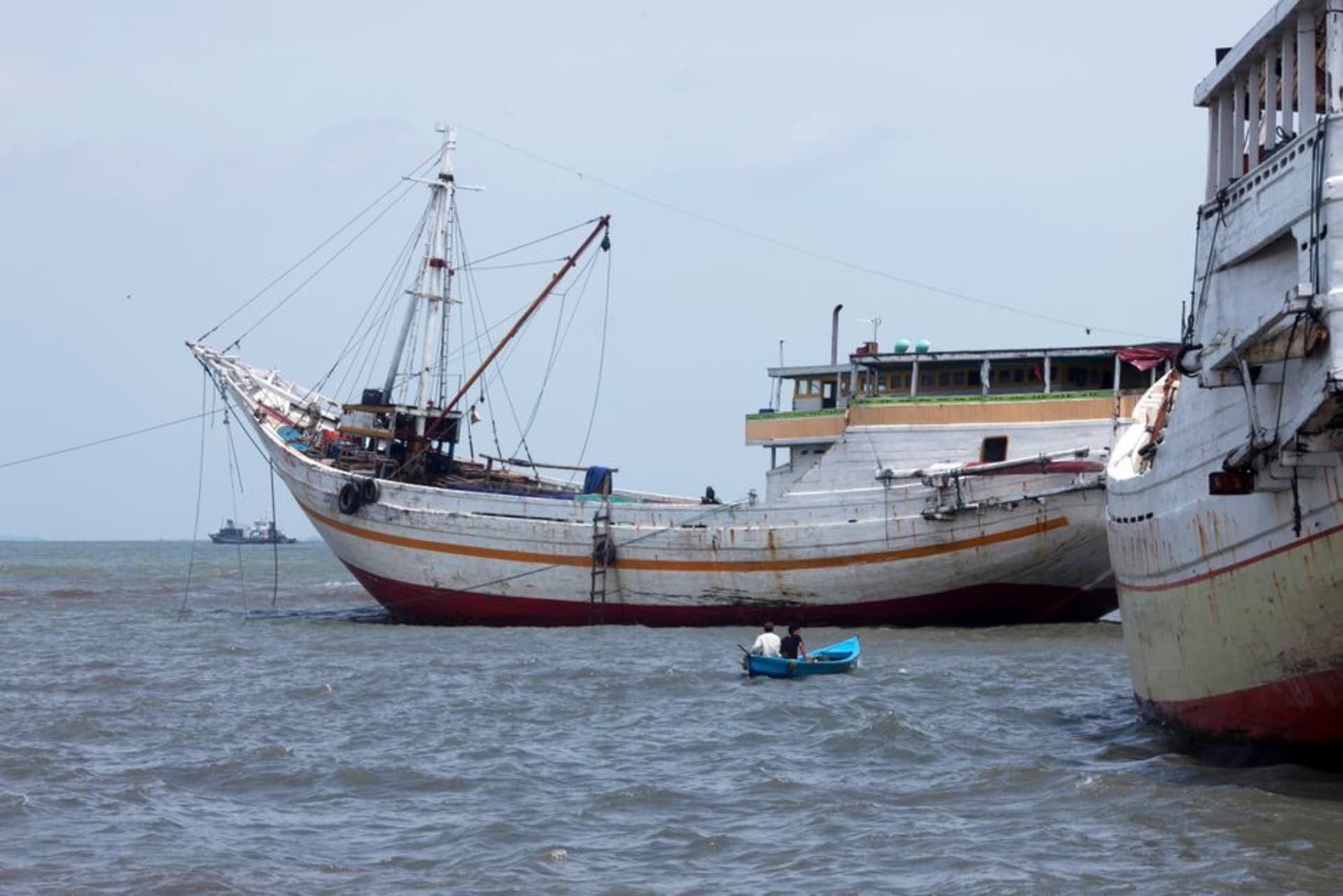 Waingapu harbor with wooden fishing boats moored along the East Sumba coastline