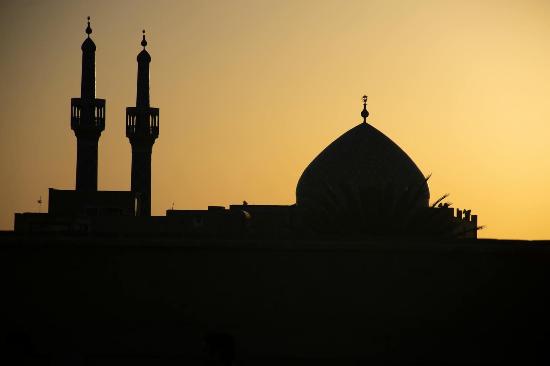 A forest of badgirs — traditional wind towers — rising above pale mud-brick rooftops in Yazd's old city, bathed in the warm amber light of late afternoon