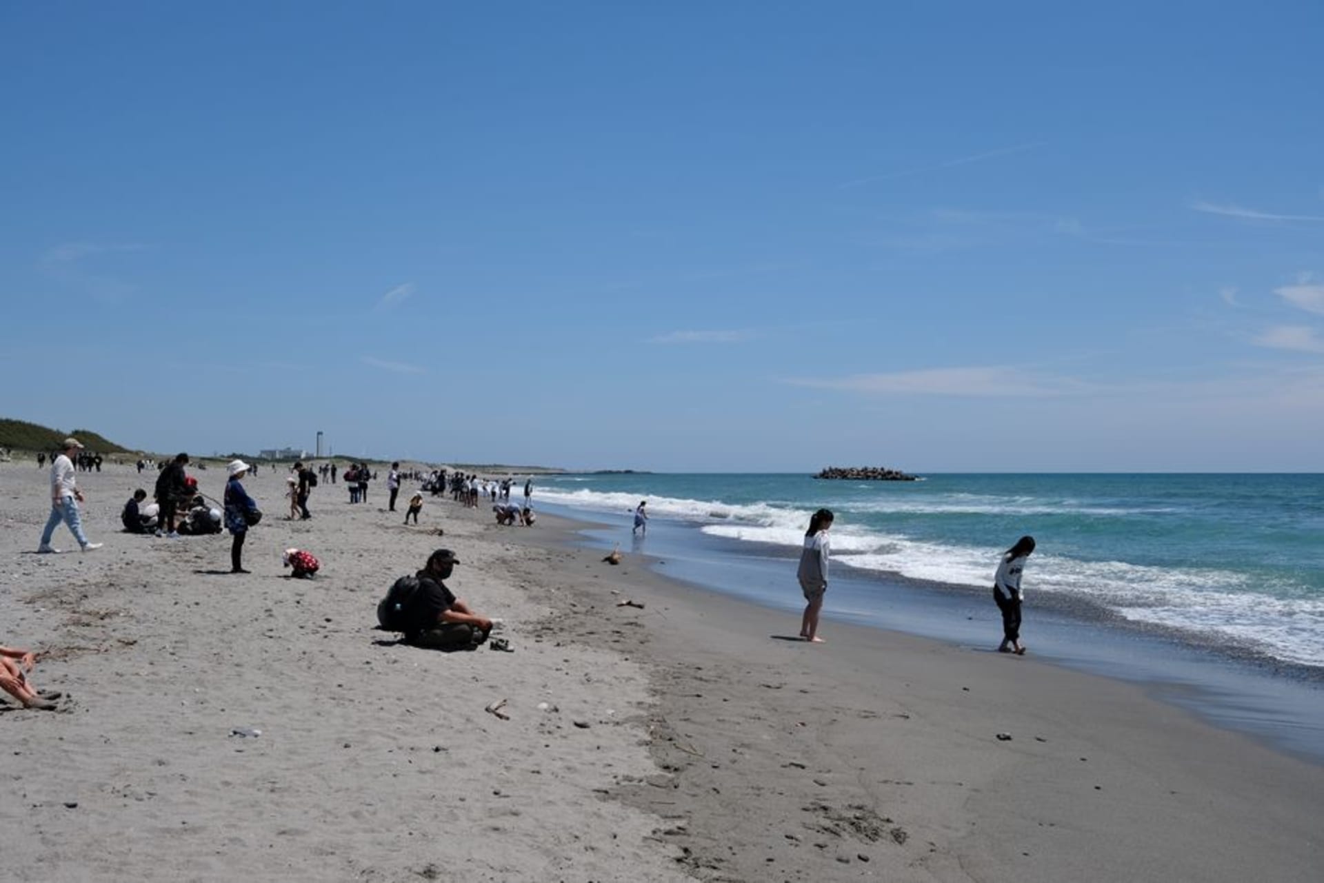 The Pacific coastline and beaches of Iwaki on a bright day