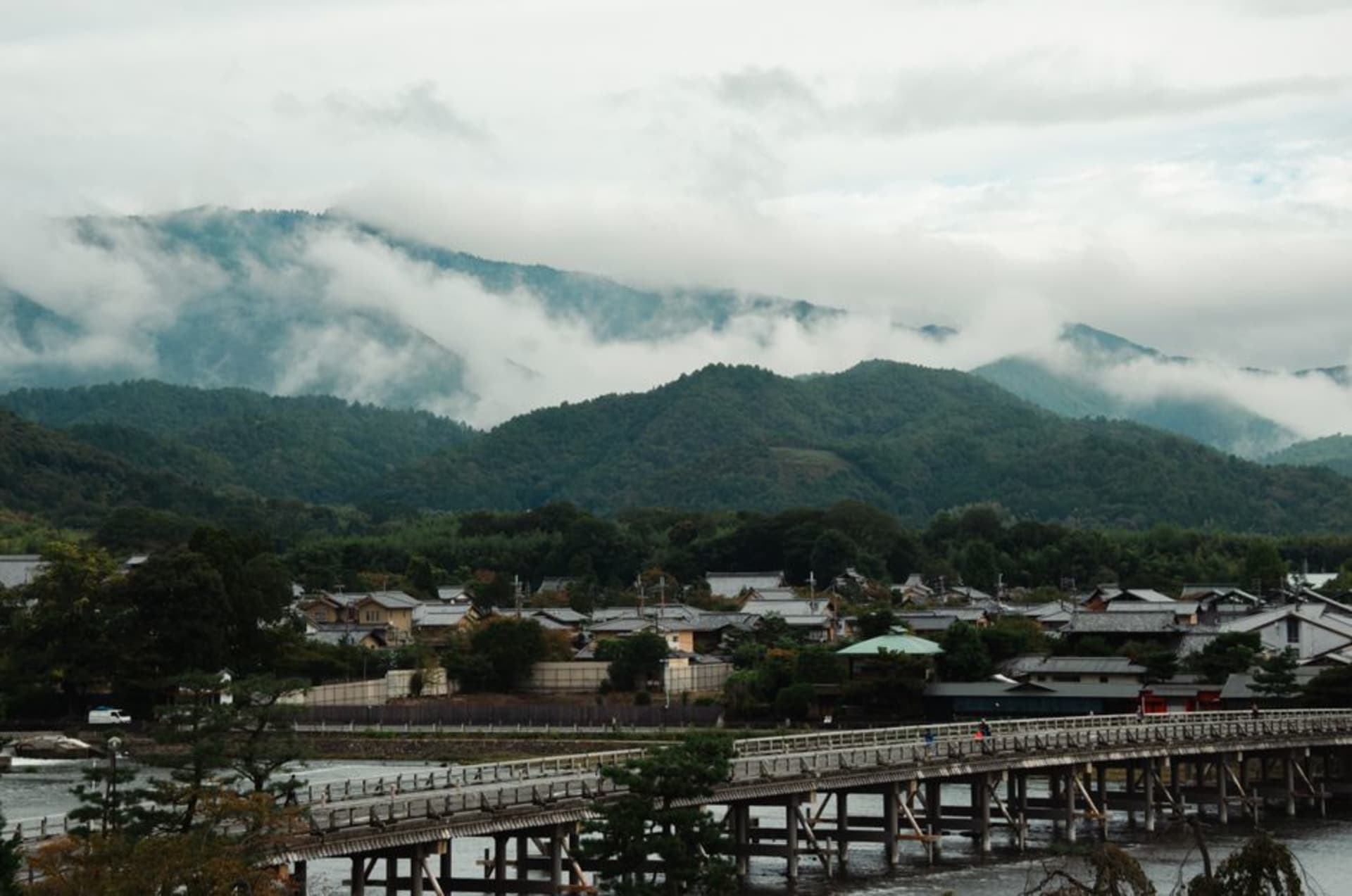 A sea of morning fog filling the river valley below the hills of Miyoshi, Hiroshima