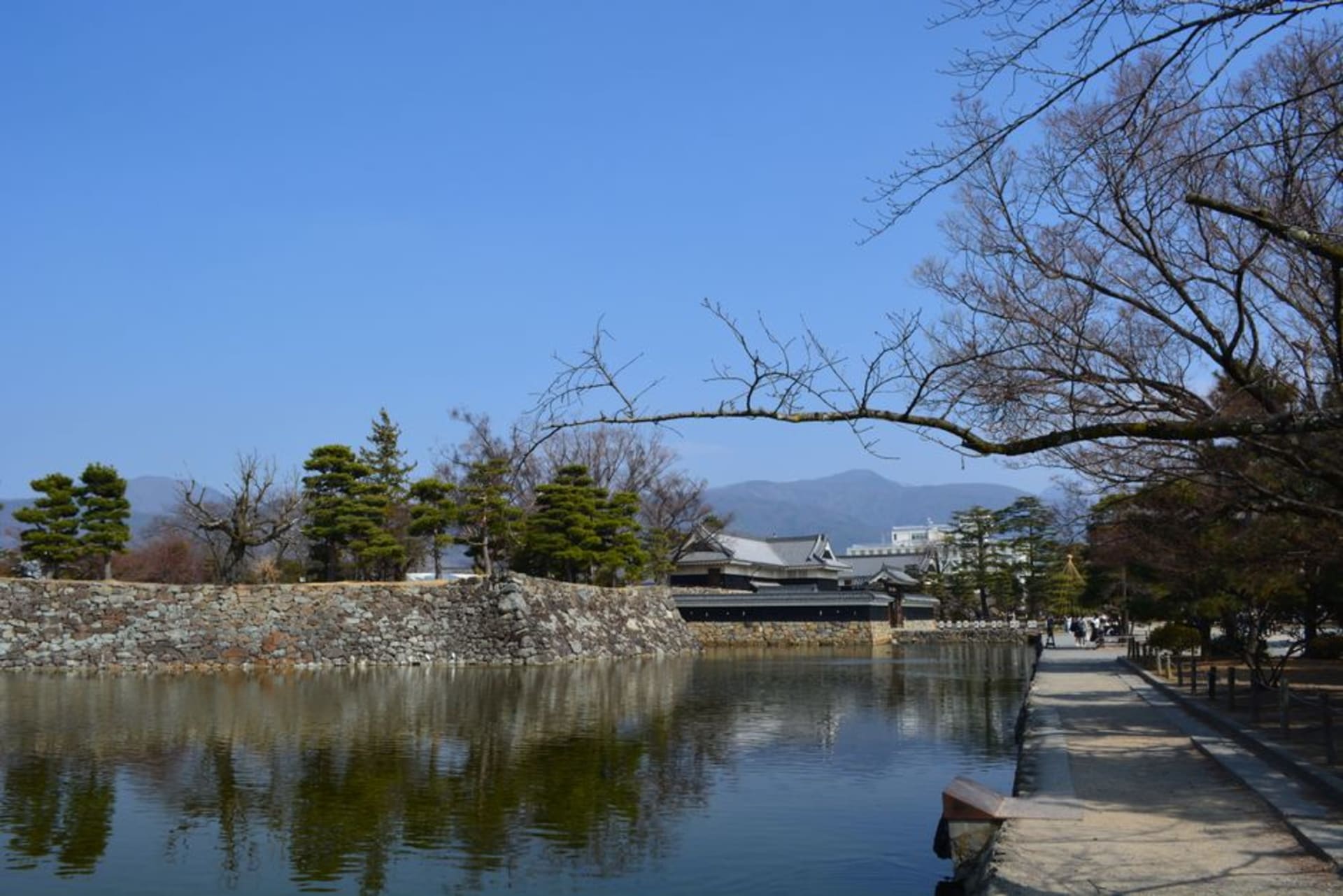 Shimabara Castle rising white above the town with Mount Unzen behind