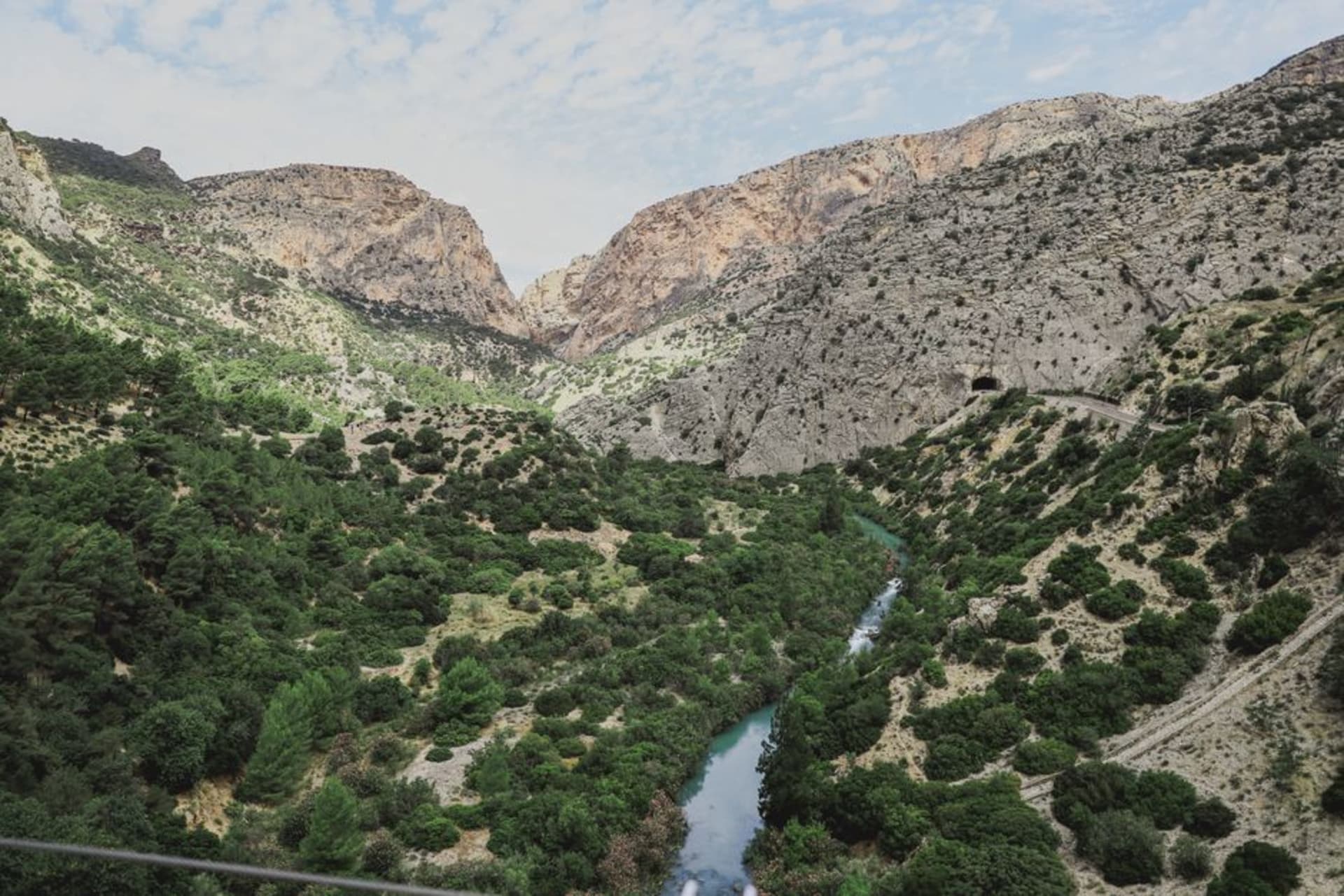 The deep gorge of the Qadisha Valley with terraced slopes and a monastery built into the cliffside