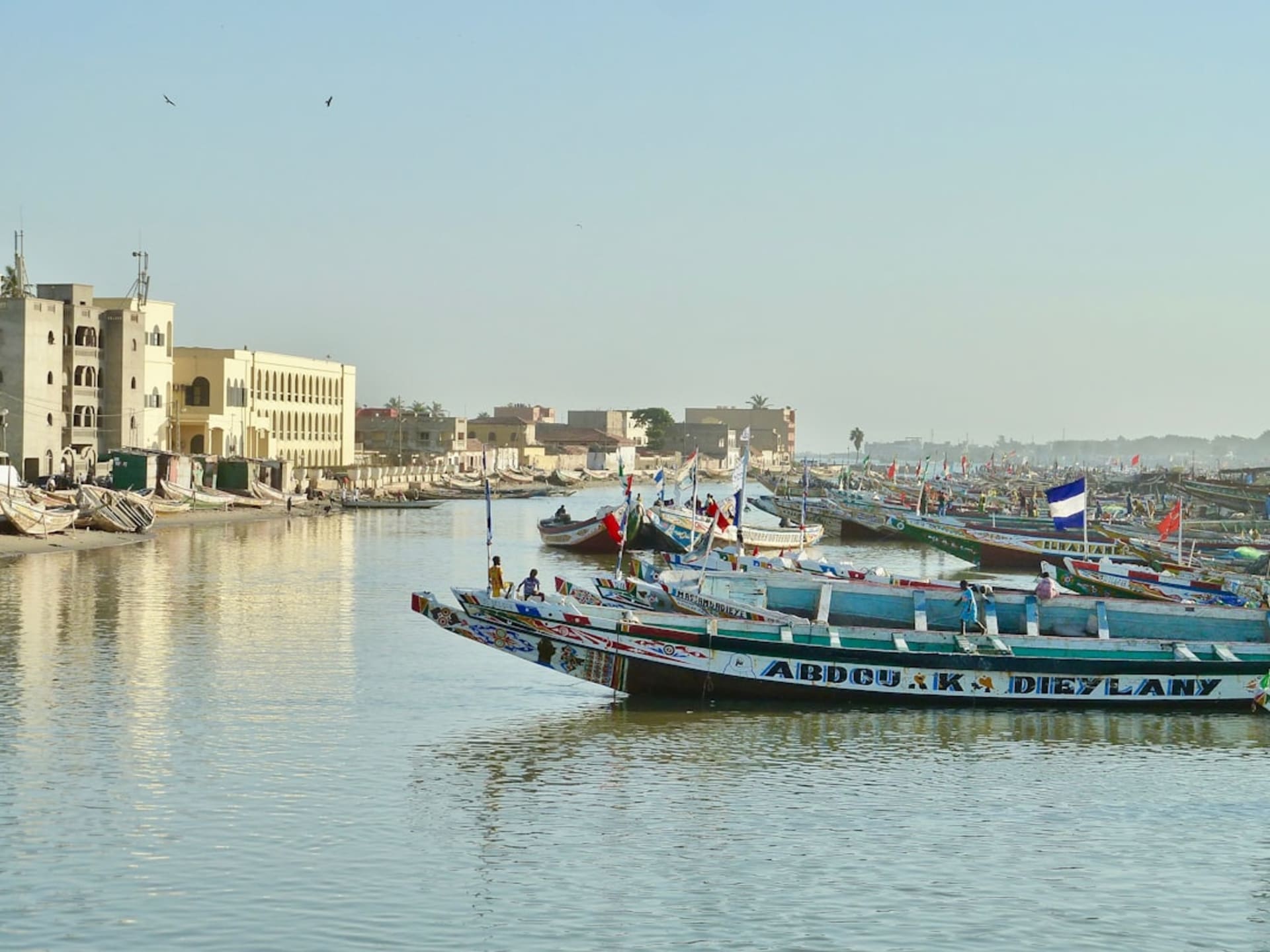 The Senegal River at Kayes with the dry hills of western Mali in the background