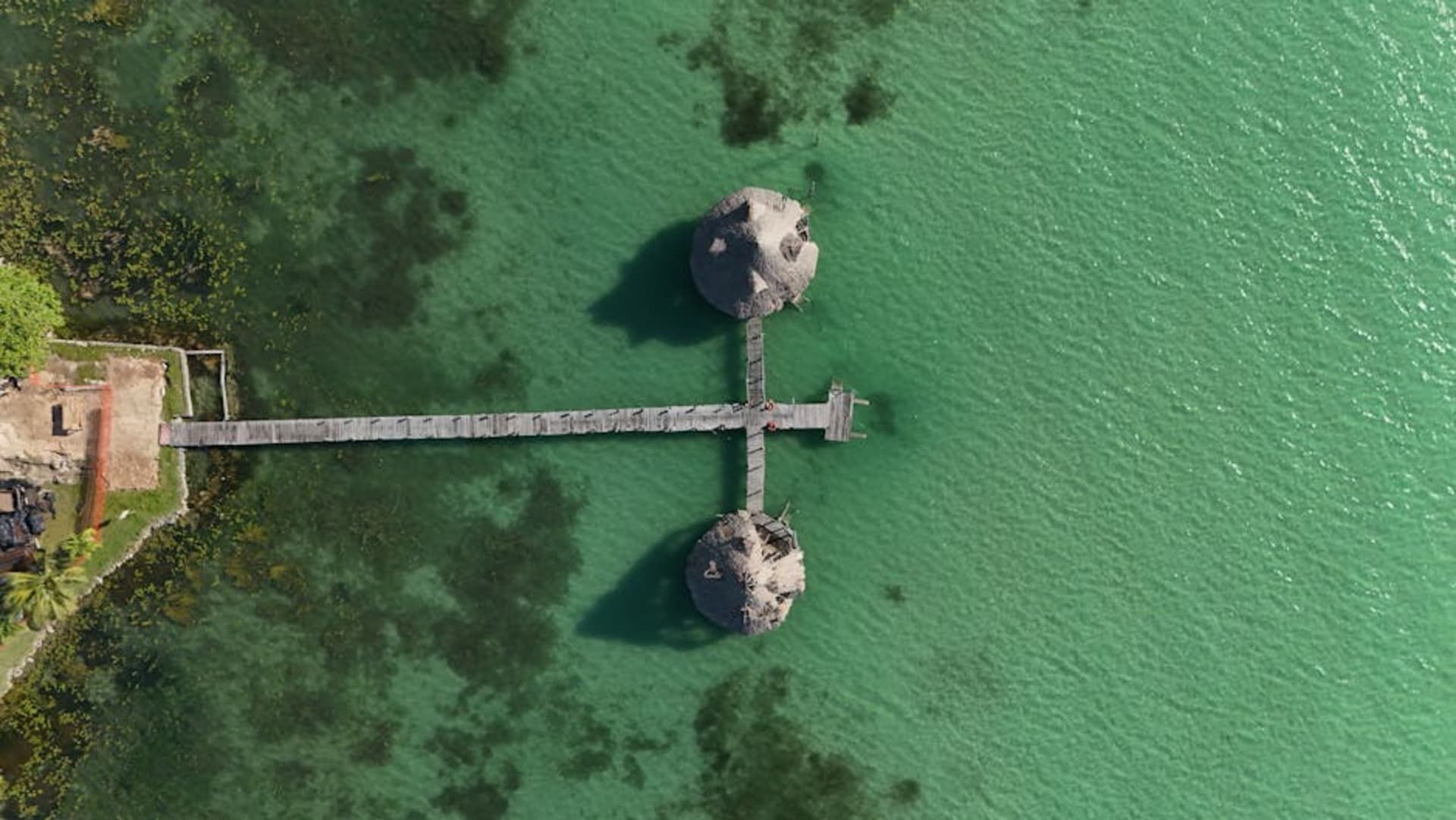 Turquoise and blue waters of the Bacalar Lagoon in Quintana Roo, Mexico