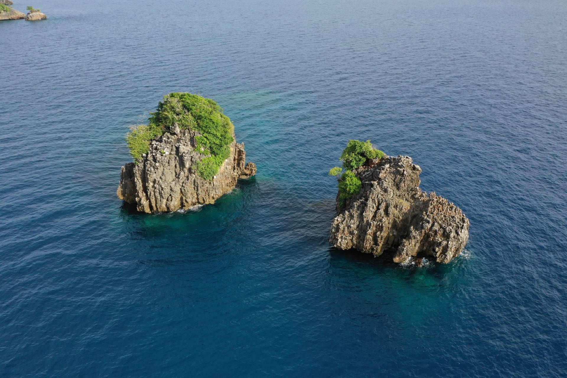 Aerial view of the Rock Islands of Palau — dozens of forested limestone mushroom-shapes rising from impossibly turquoise water