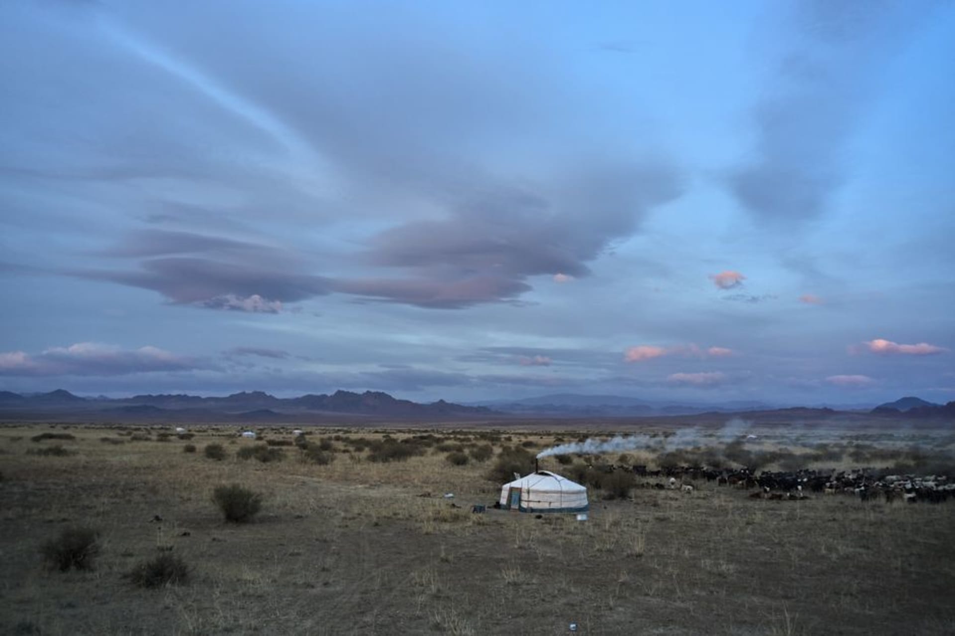 The Kherlen River flowing past the town of Choibalsan on the open eastern steppe of Mongolia