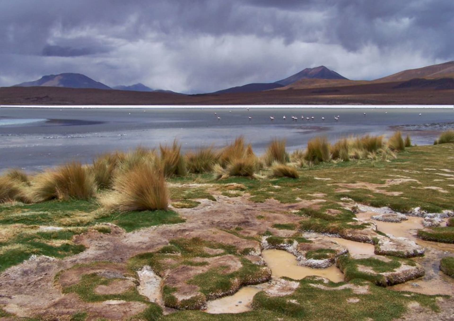 Telmen Lake reflecting steppe hills and distant mountains under a wide sky in Zavkhan province, Mongolia