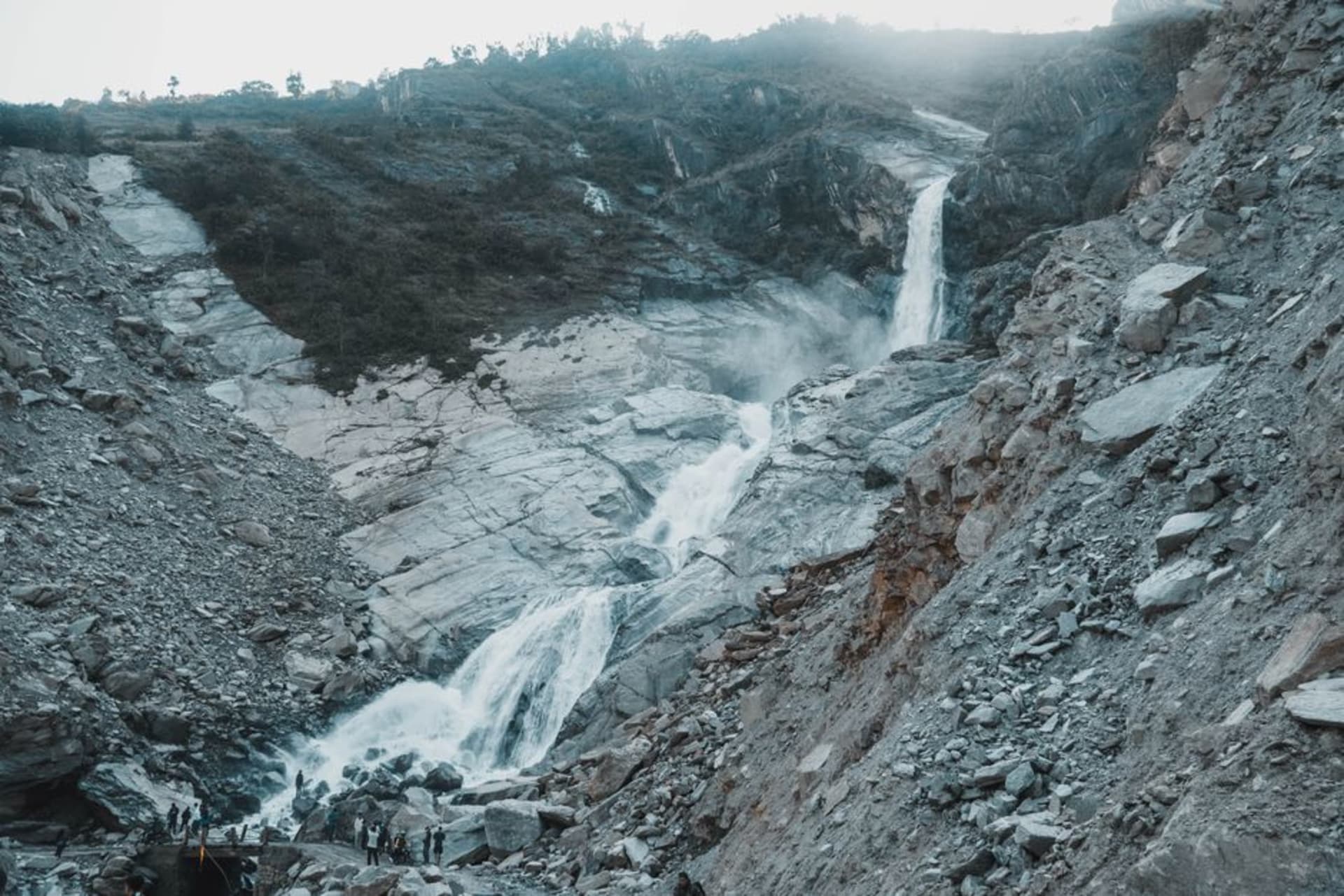 White water thundering down the narrow gorge of Davis Falls near Pokhara before disappearing into an underground channel