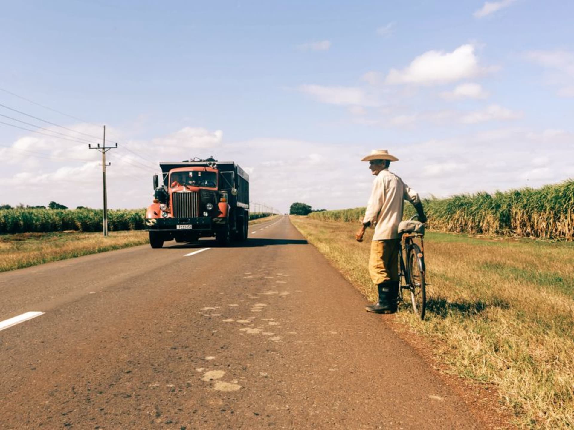 Sugarcane trucks passing through the streets of Chinandega, Nicaragua