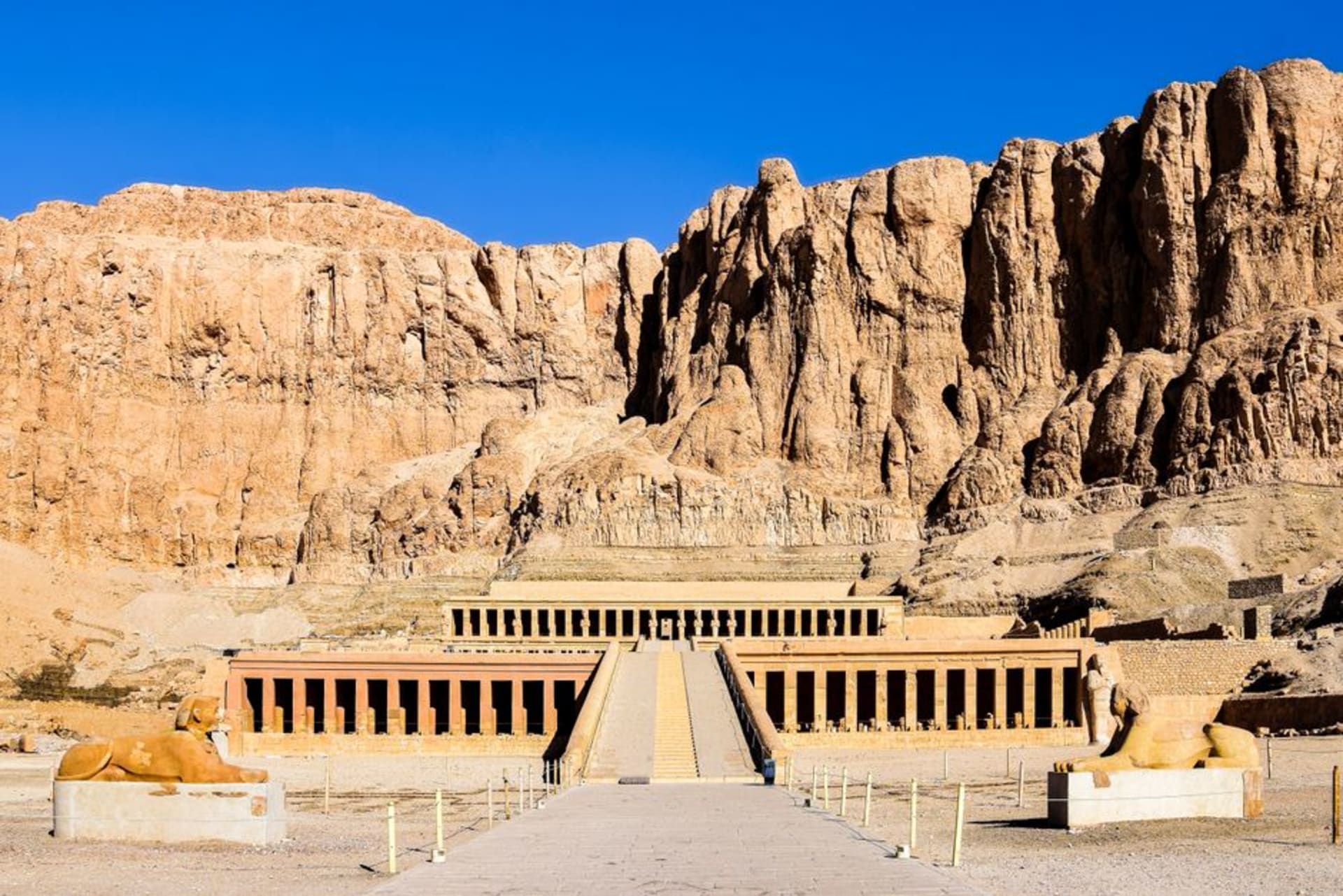 Golden desert hills above the tomb entrances of the Valley of the Queens near Luxor