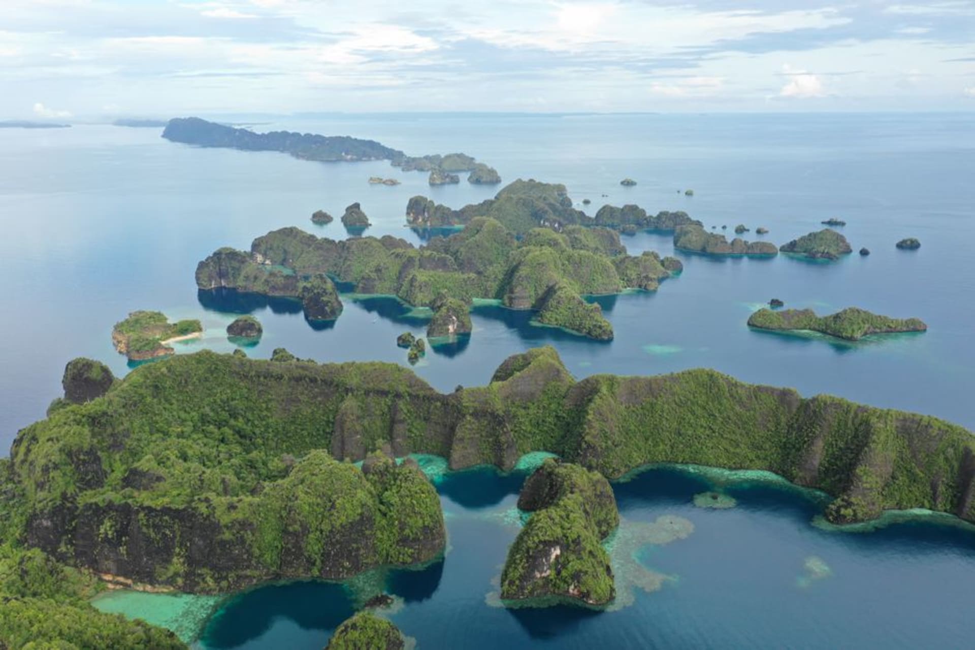 A brackish lake formed in an old phosphate mining pit on Angaur Island, surrounded by dense jungle
