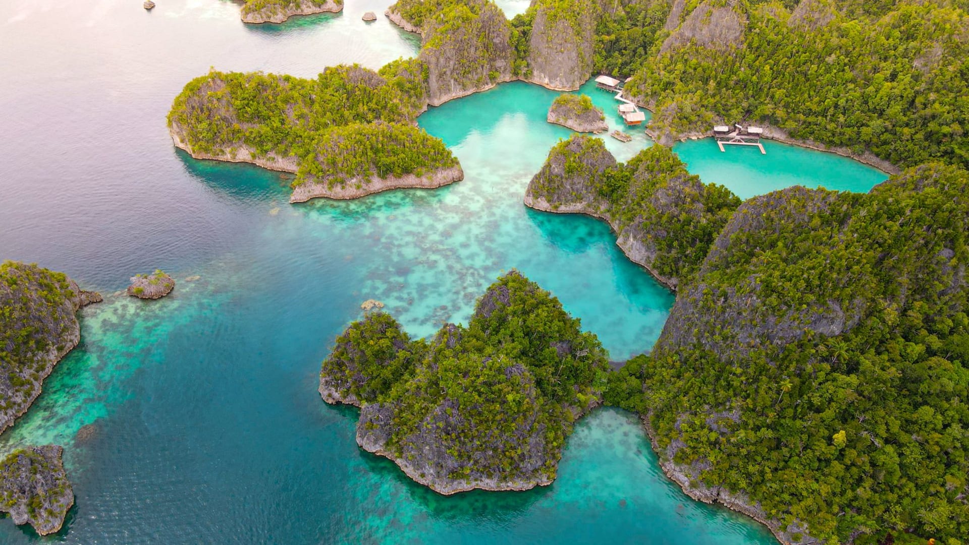 Untouched limestone karst islands and pristine reef at the remote Fam Islands, northern Raja Ampat