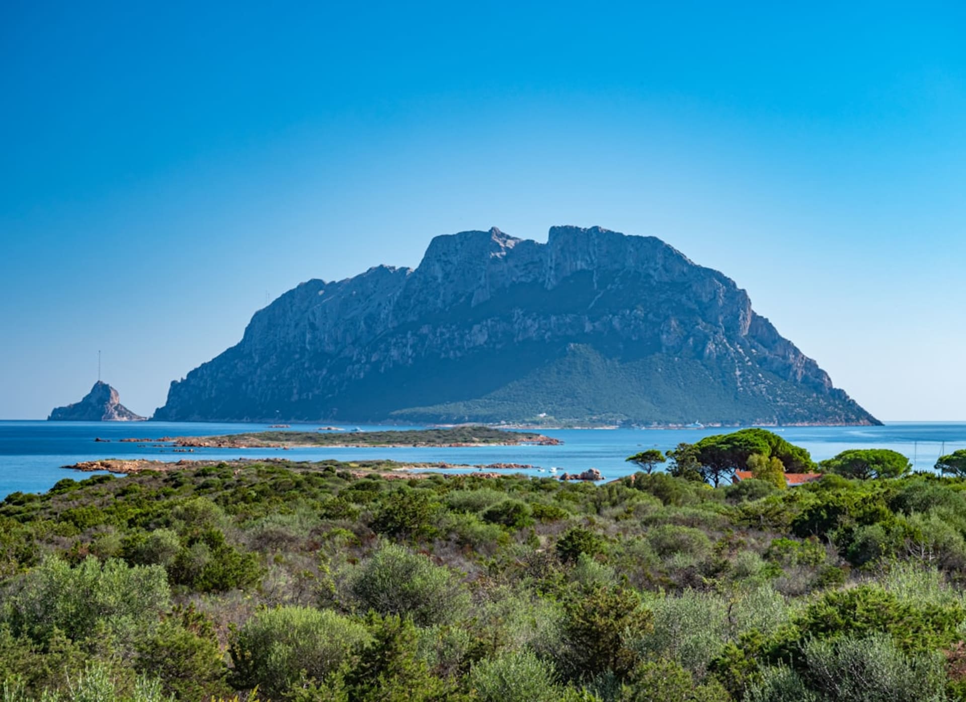 Ruinas de suelos de mosaico romanos y cimientos de piedra en Nora con el mar y una torre de vigilancia visibles al fondo