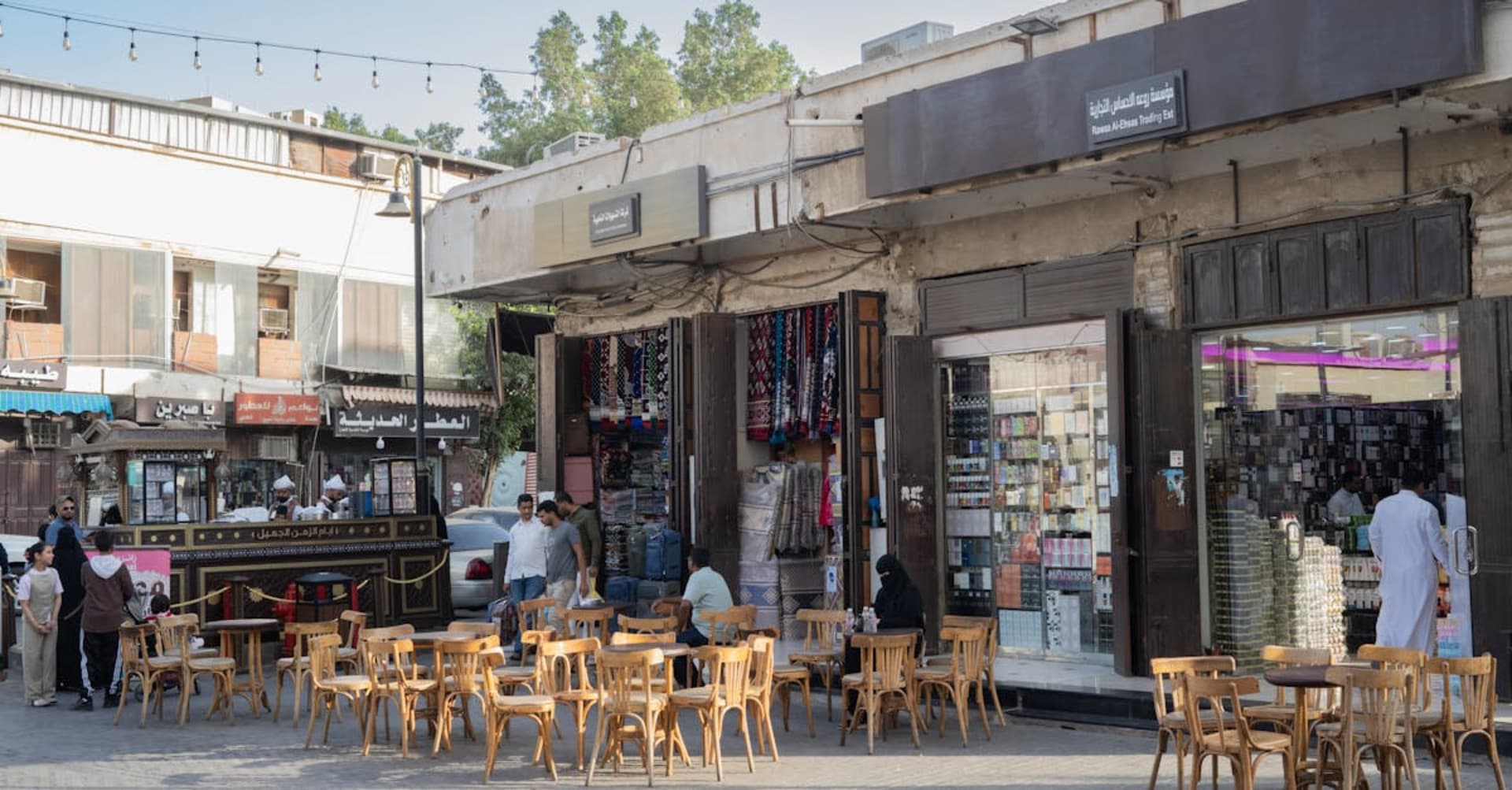 Historic coral-stone buildings with wooden mashrabiya screens in Jeddah's Al Balad district