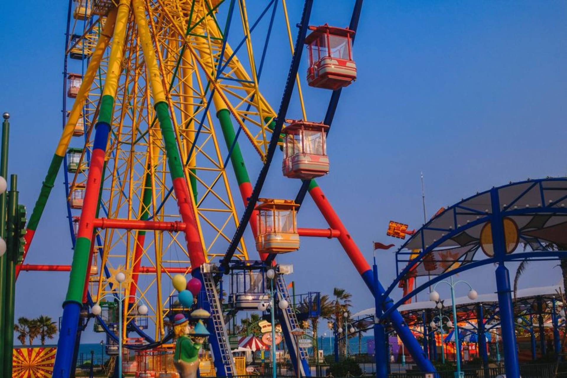 Colorful theme park rides and attractions at Dubai Parks and Resorts in Jebel Ali