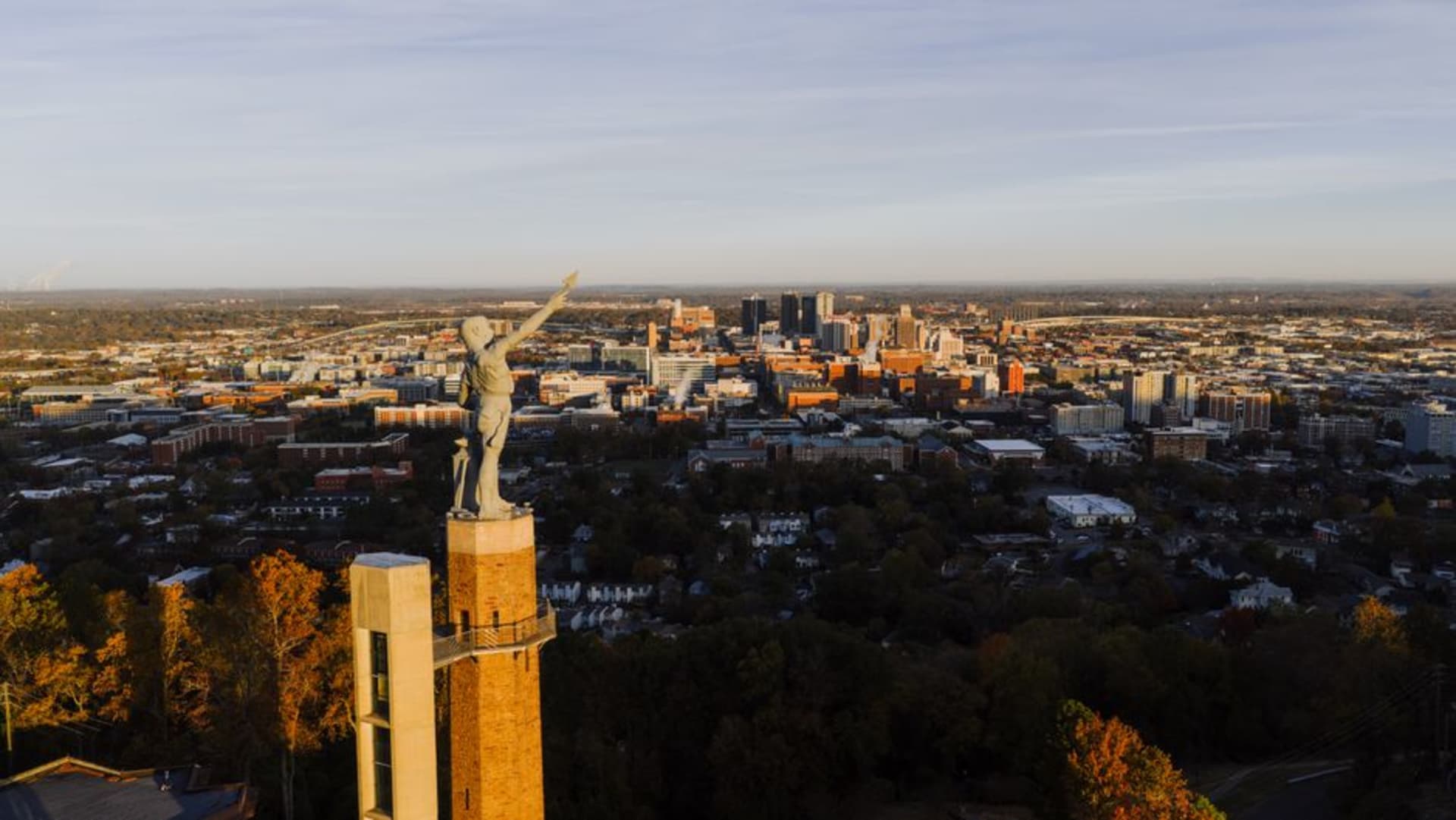 The skyline of Birmingham, Alabama at dusk