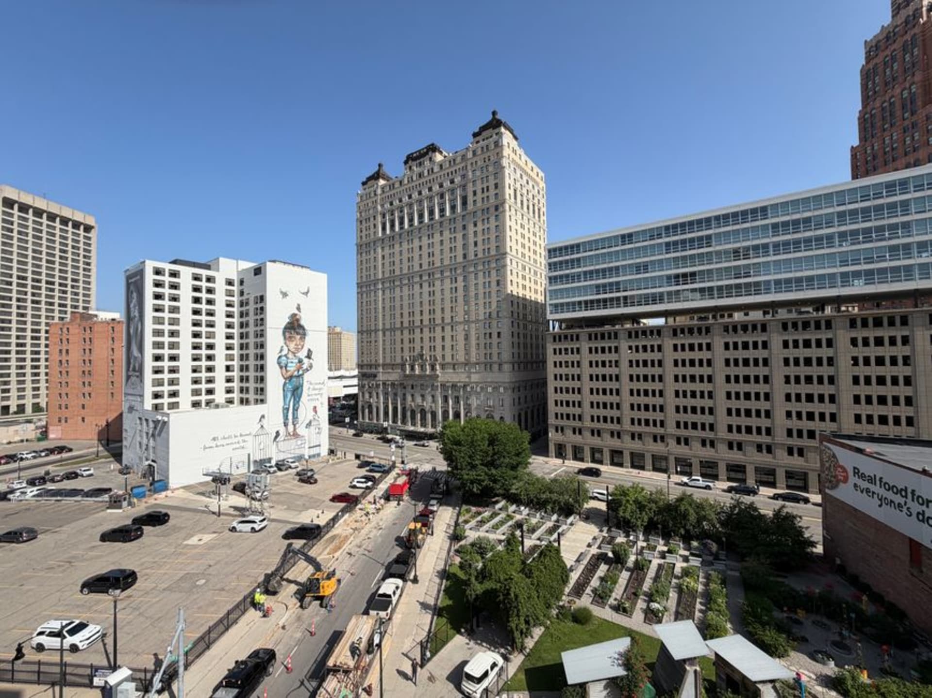 Detroit's downtown skyline with the Renaissance Center rising above the river