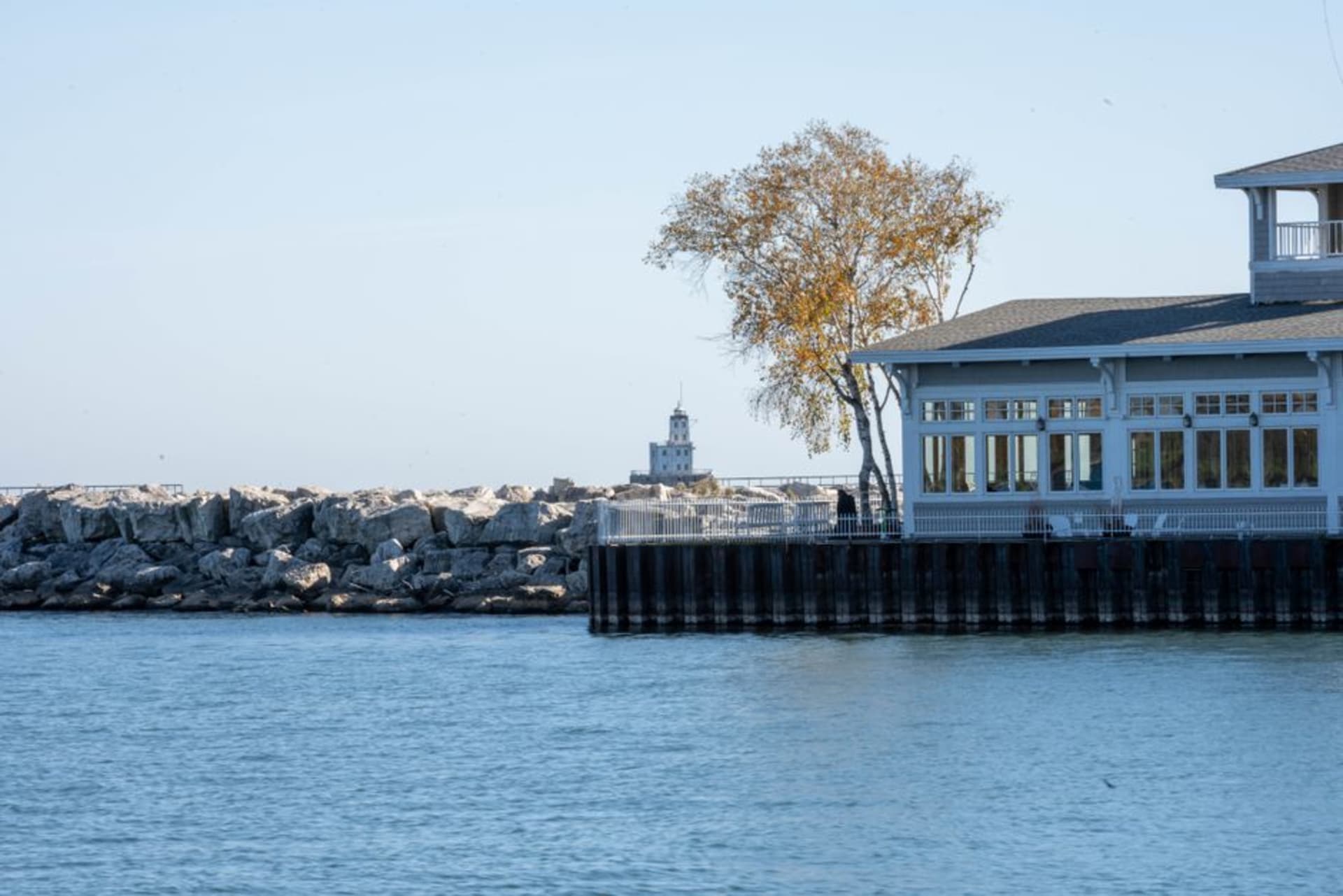 The Lakeside Park lighthouse on Lake Winnebago in Fond du Lac, Wisconsin