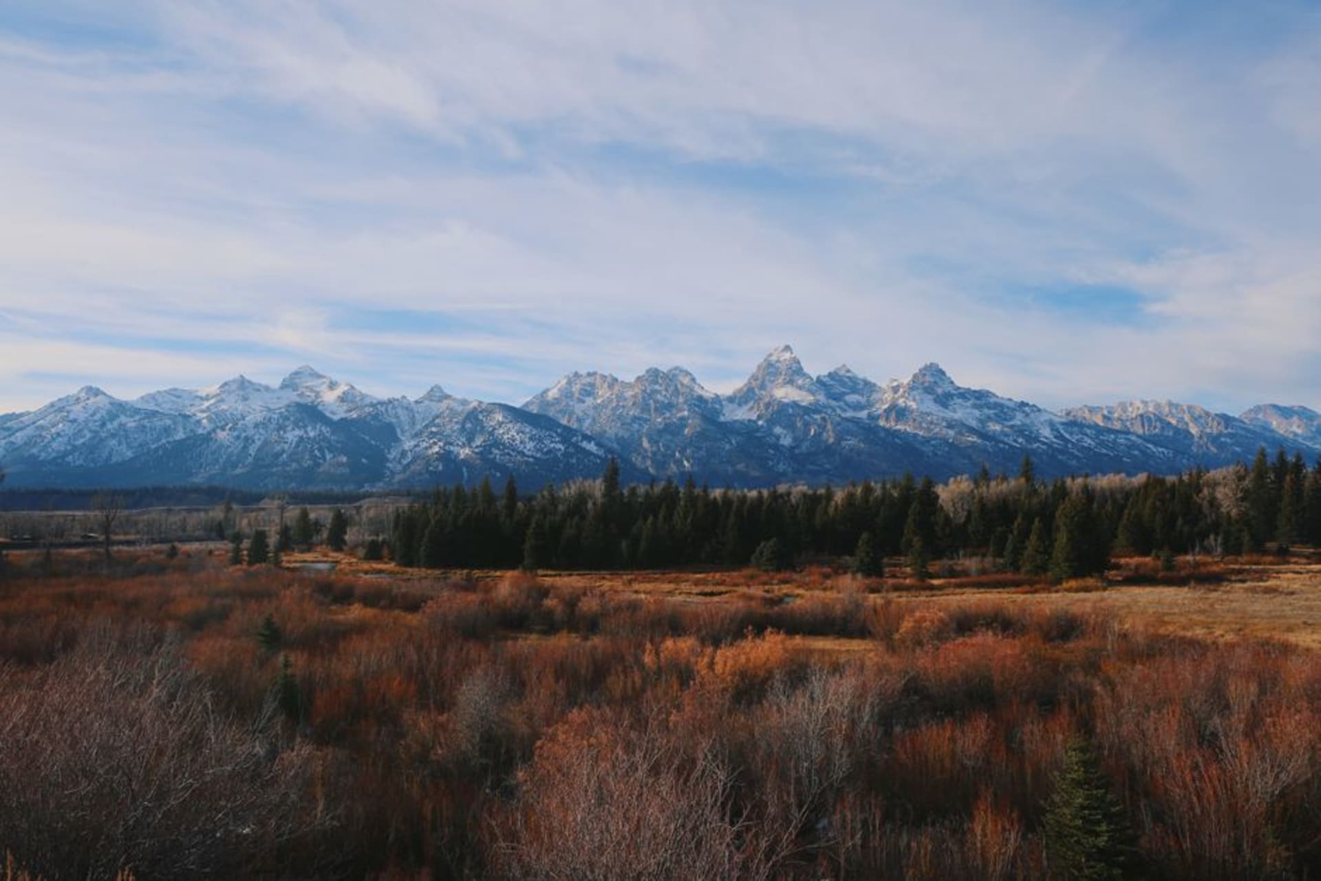 The jagged Teton range rising above the sagebrush valley of Jackson Hole, Wyoming