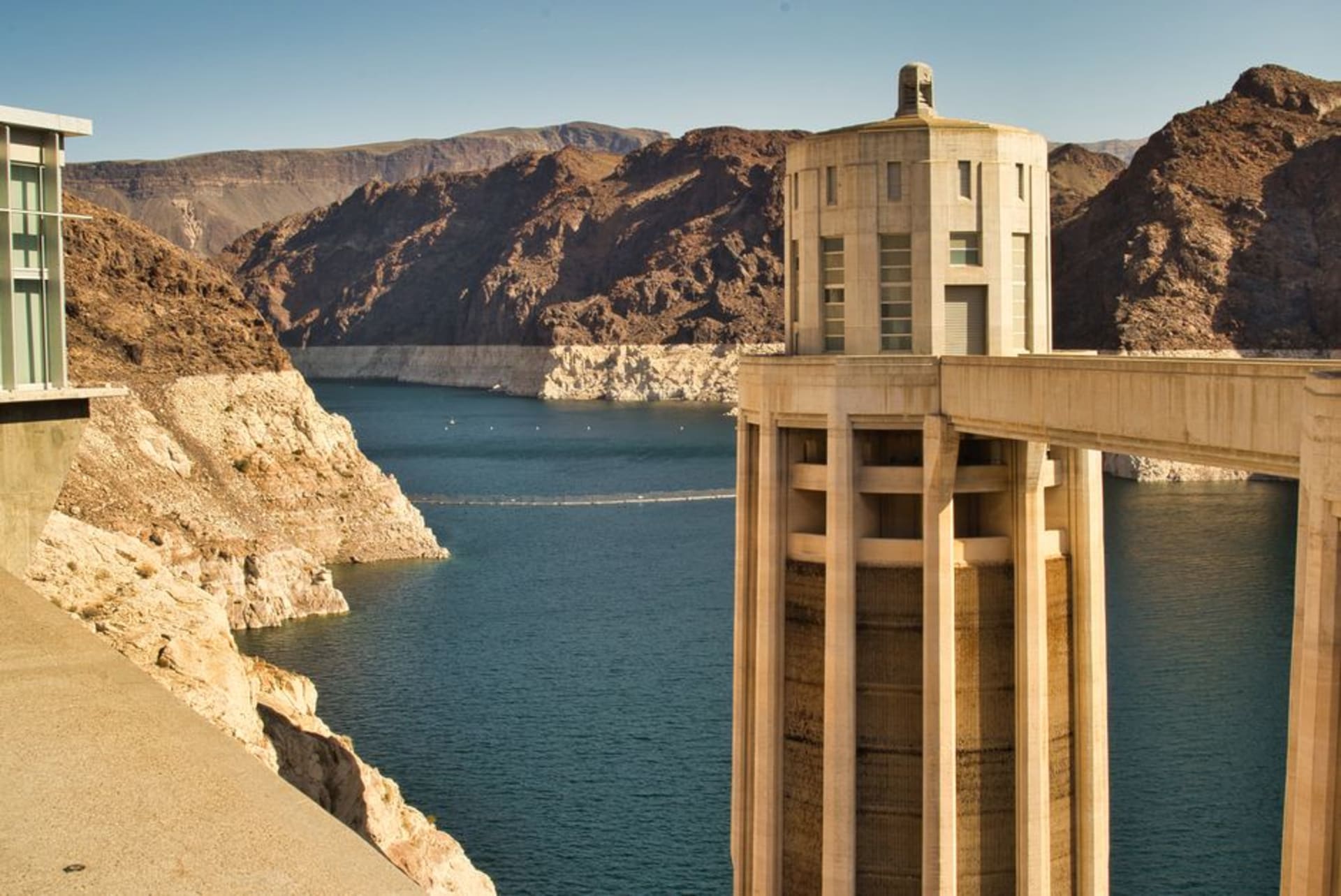 Casino resort towers along the Colorado River waterfront in Laughlin, Nevada