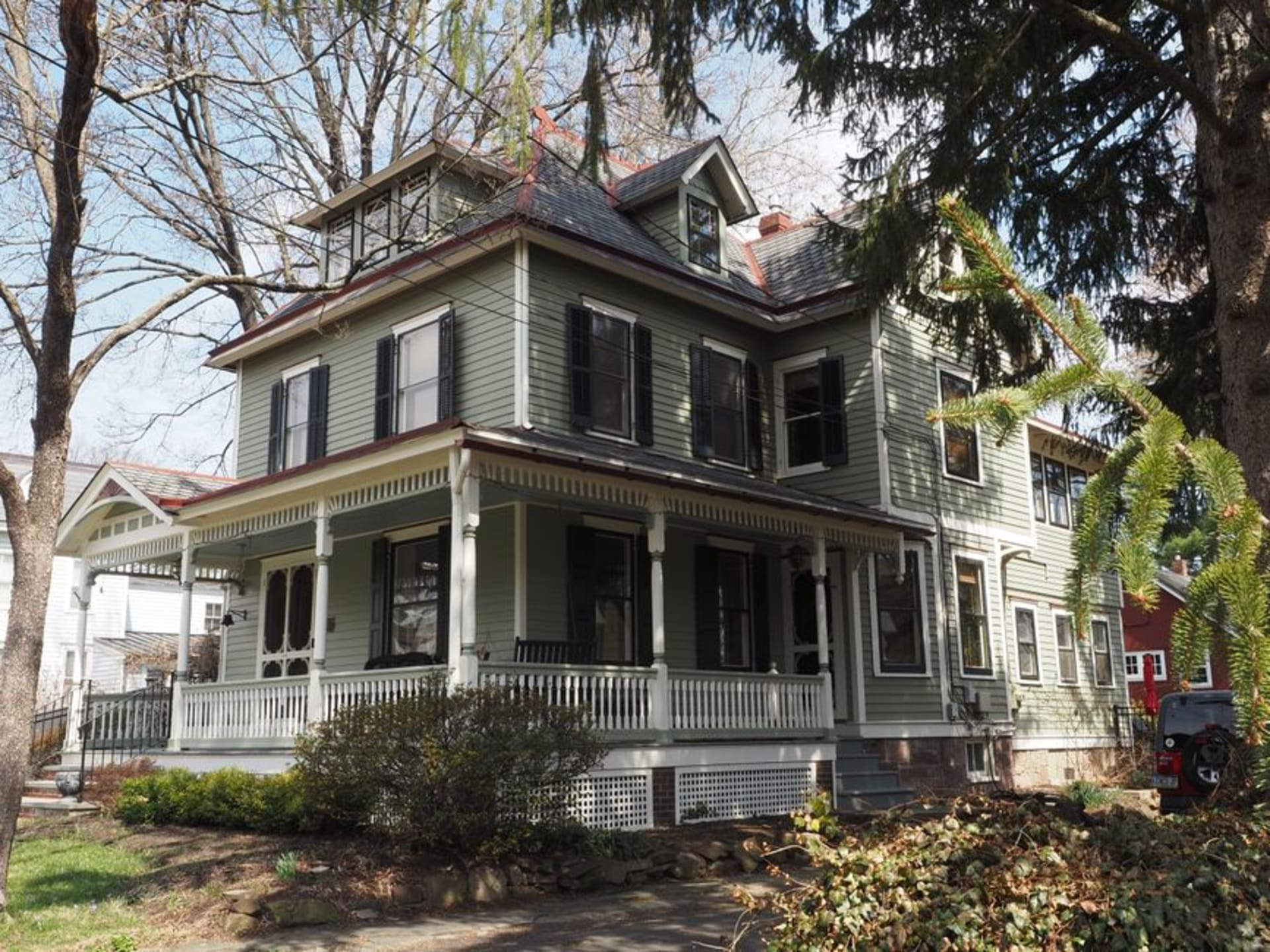 Victorian houses with ornate porch trim in the historic district of Laurel, Delaware