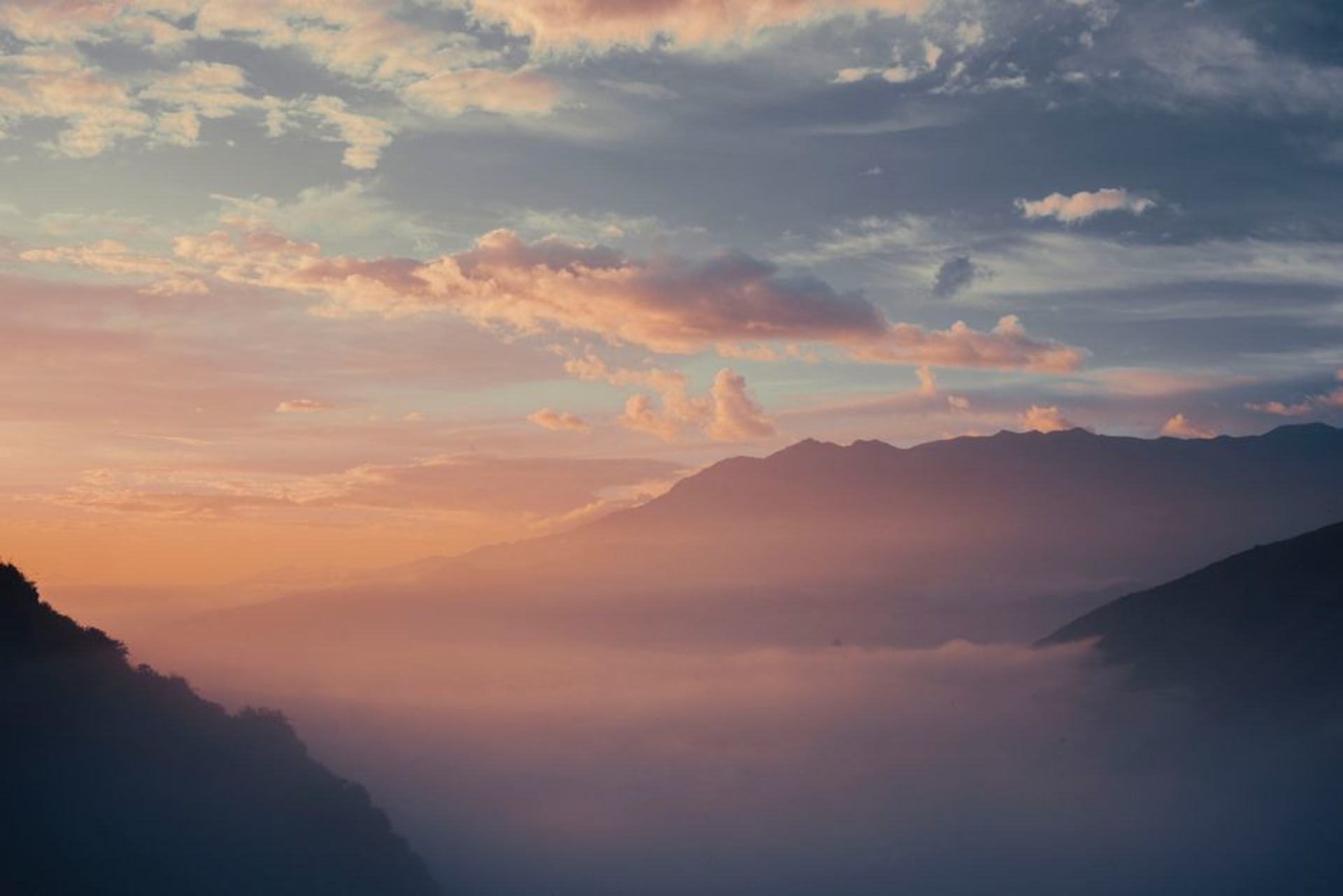 The Ojai Valley and Topa Topa mountains glowing pink at sunset