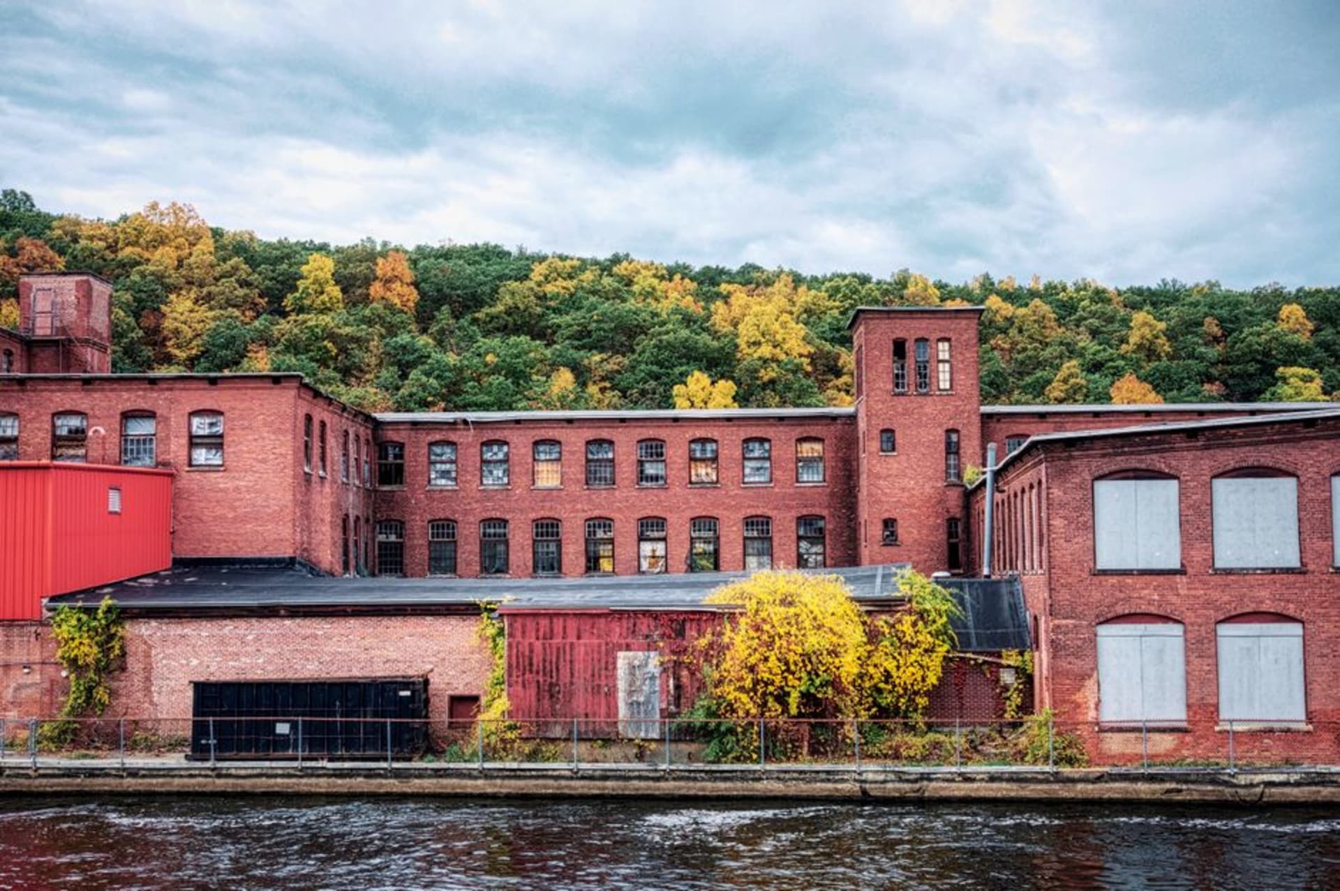 The historic Slater Mill complex on the Blackstone River in Pawtucket, Rhode Island