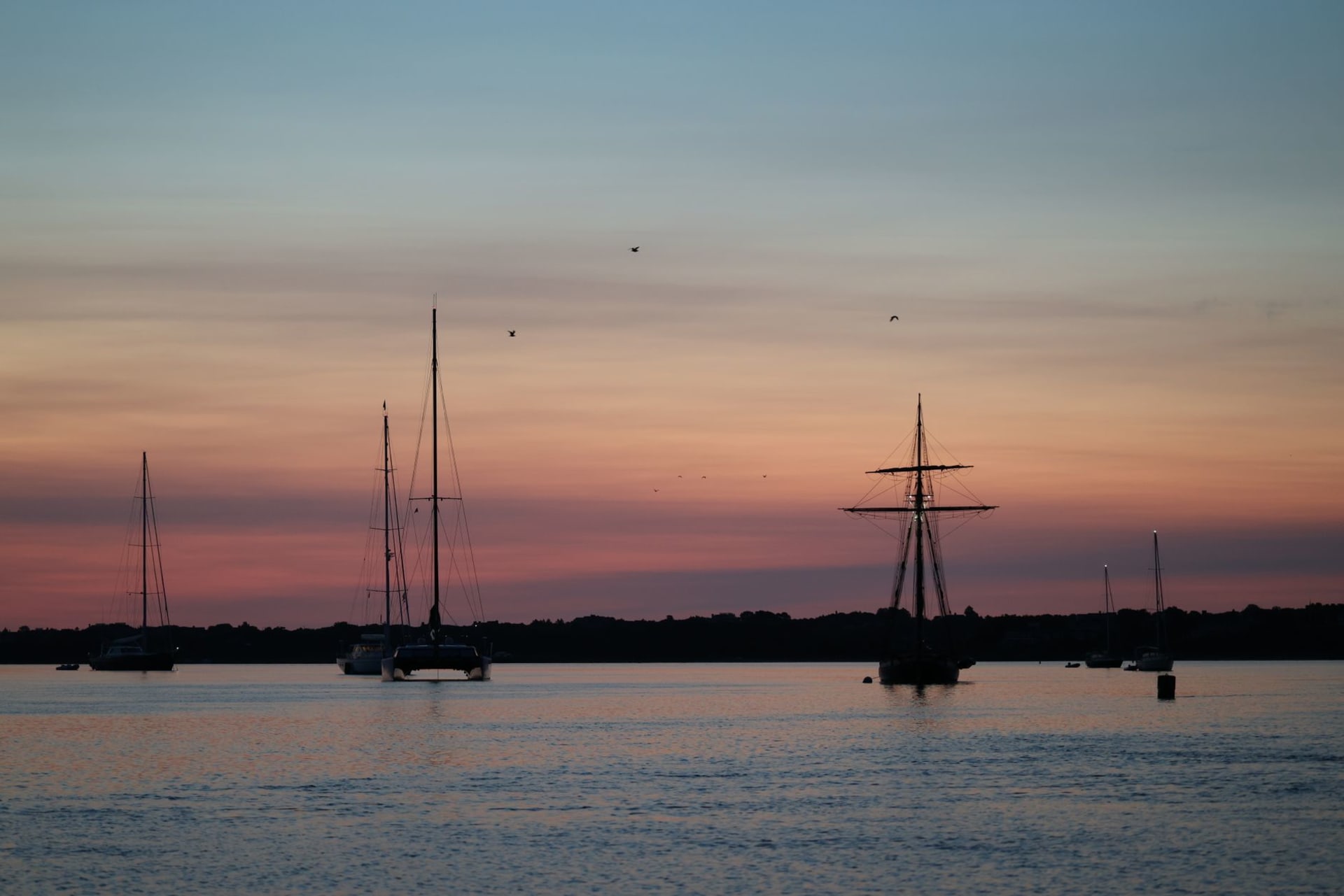 Historic Main Street storefronts and the harbor waterfront in Sag Harbor, New York
