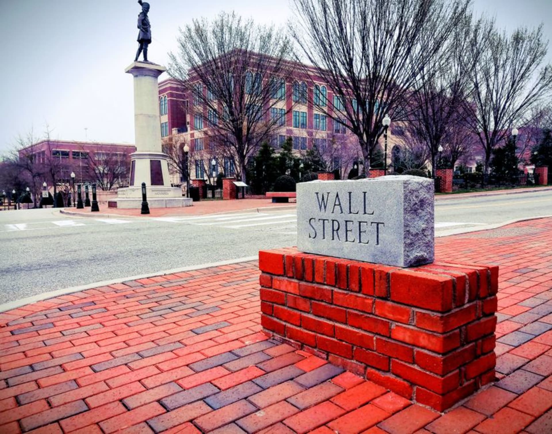 Morgan Square in downtown Spartanburg with the Daniel Morgan monument in South Carolina